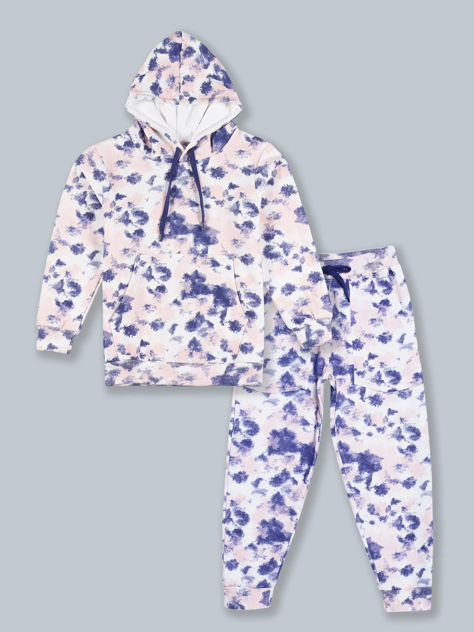 Fleece Tie & Dye Print Hooded Sweatshirt & Track Pant Set