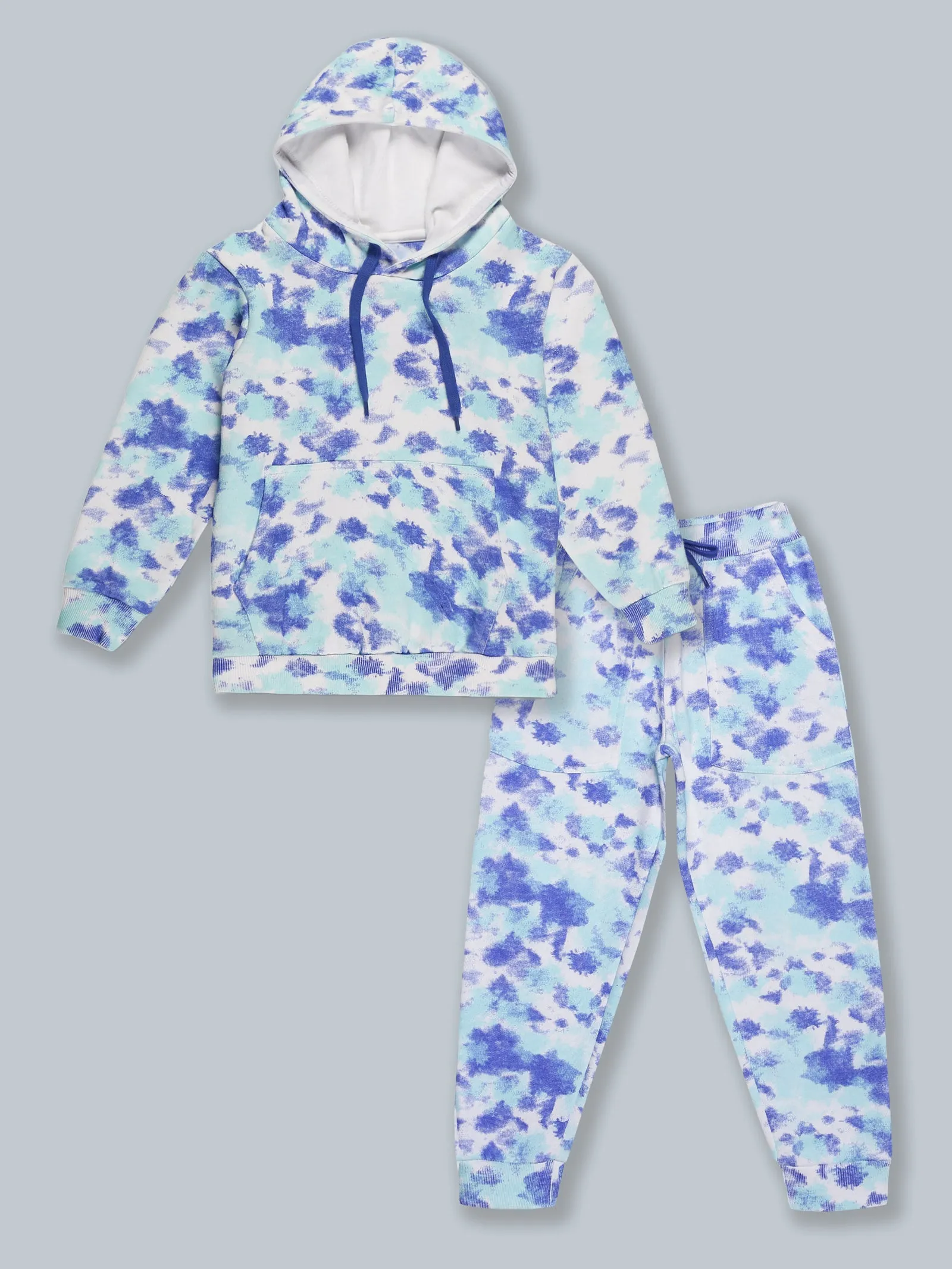 Fleece Tie & Dye Print Hooded Sweatshirt & Track Pant Set