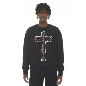 FRENCH TERRY CREW NECK SWEATSHIRT "CROSS" IN BLACK