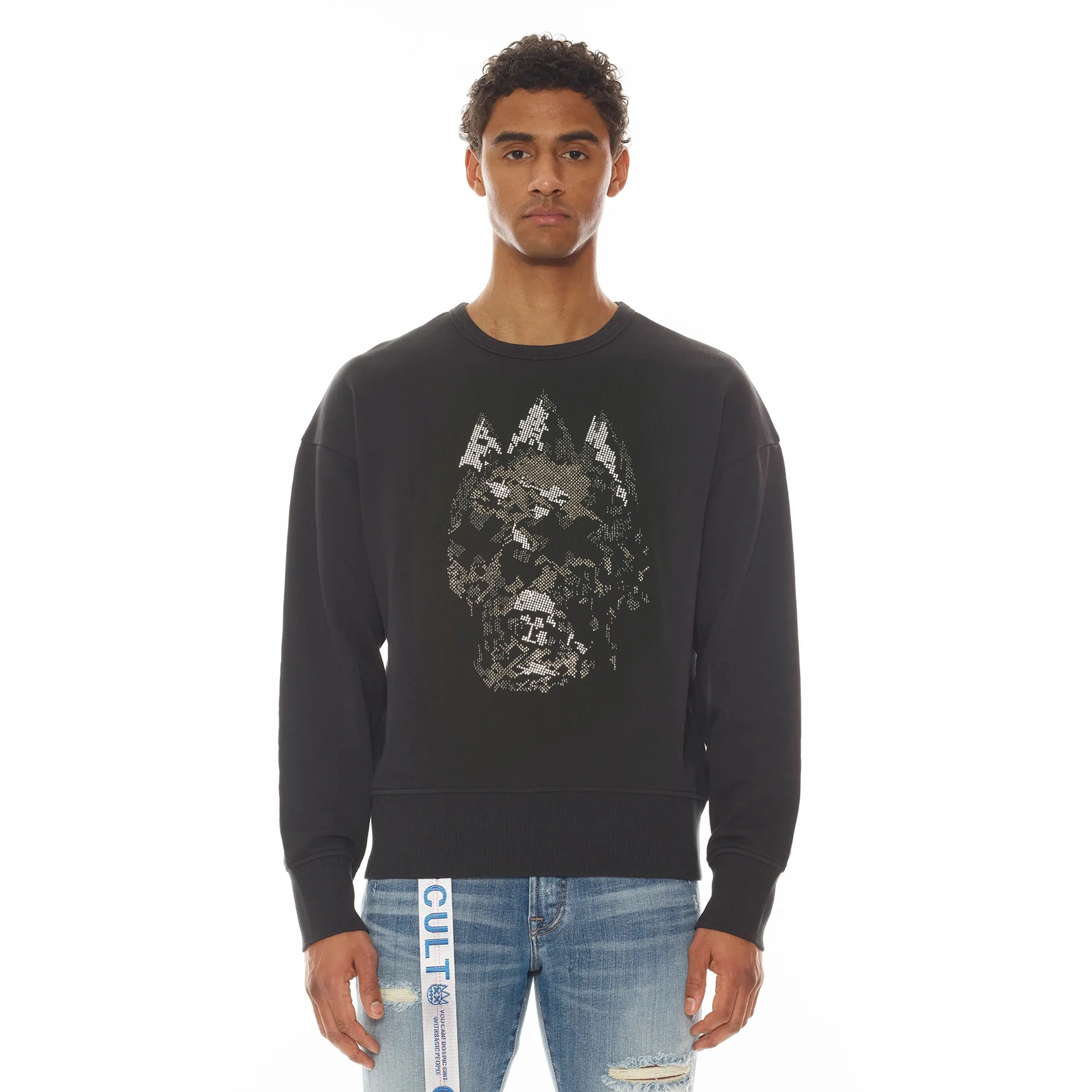 FRENCH TERRY CREWNECK SWEATSHIRT "CRYSTAL SKULL" IN BLACK