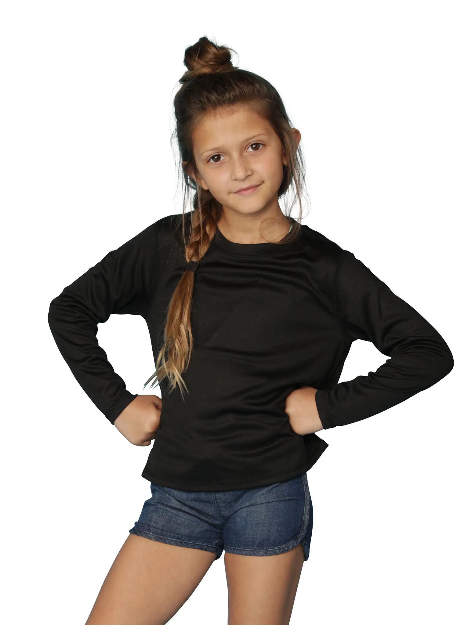 Girls' Long Sleeve Crew neck in birdseye fabrics