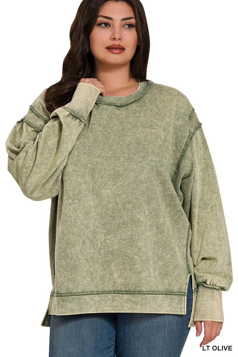 Ivy Oversized Pullover Sweatshirt - Olive [curvy]