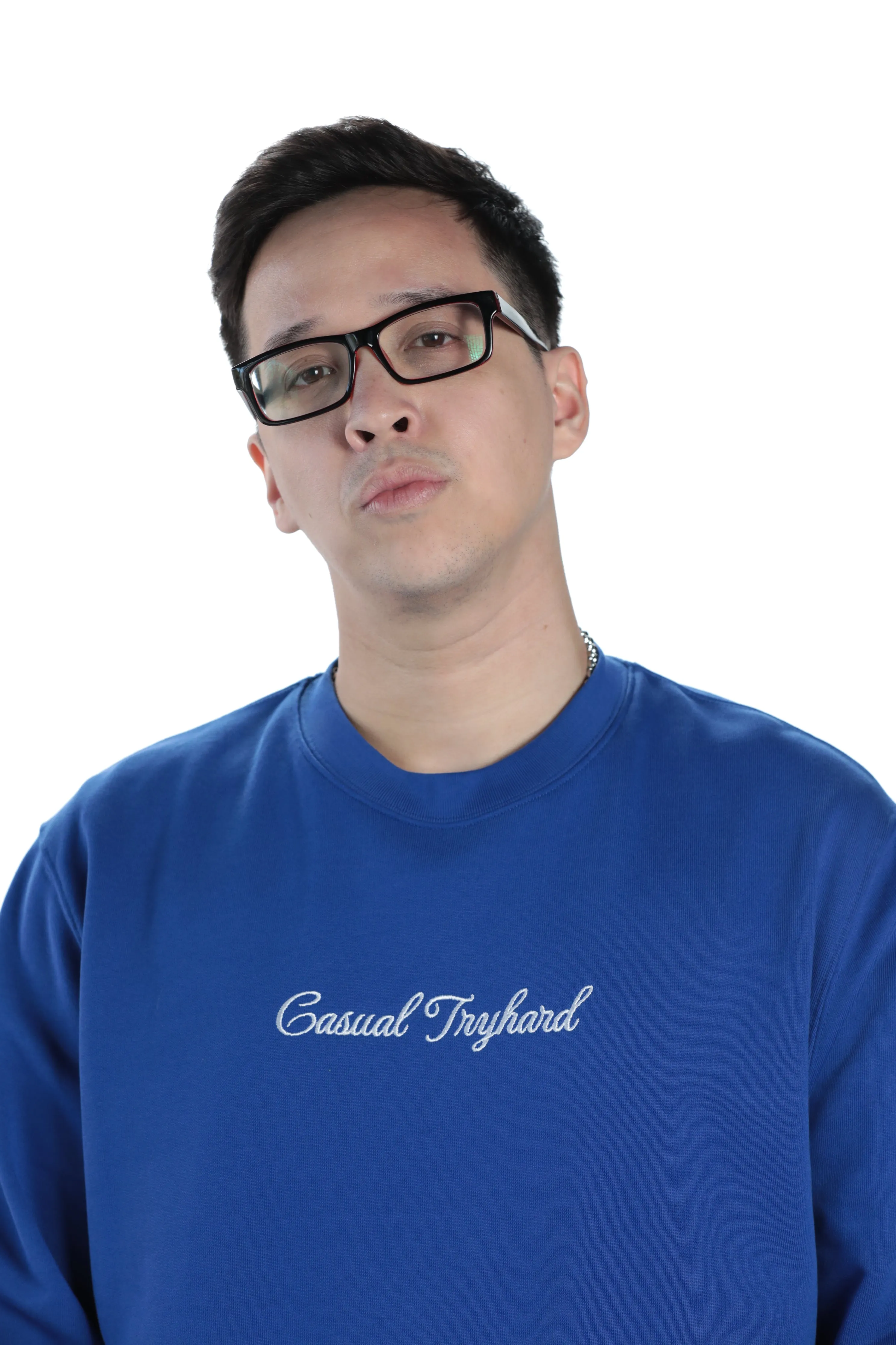 JUSTIN WONG - 'Casual Tryhard' Premium Embroidered Crew Neck - Navy