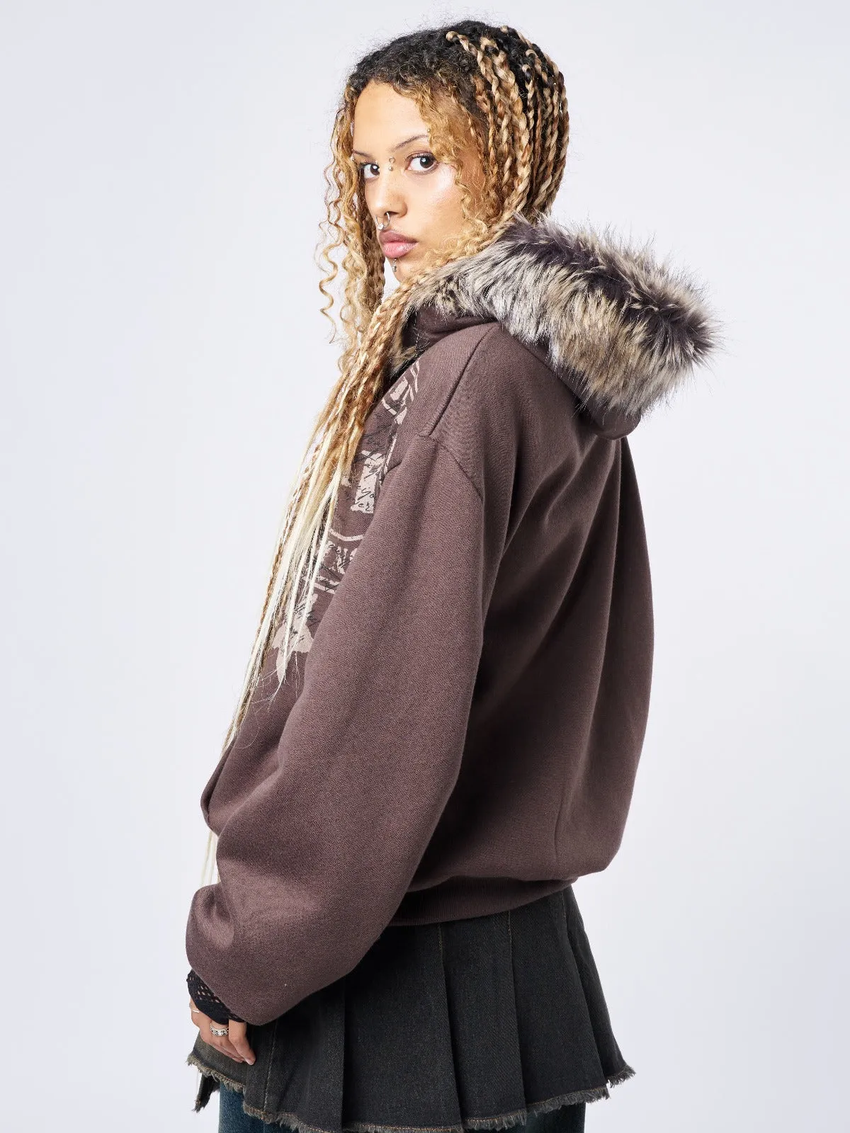 Stylish Oversized Zip-Up Hoodie with Faux Fur Neck - Kiara