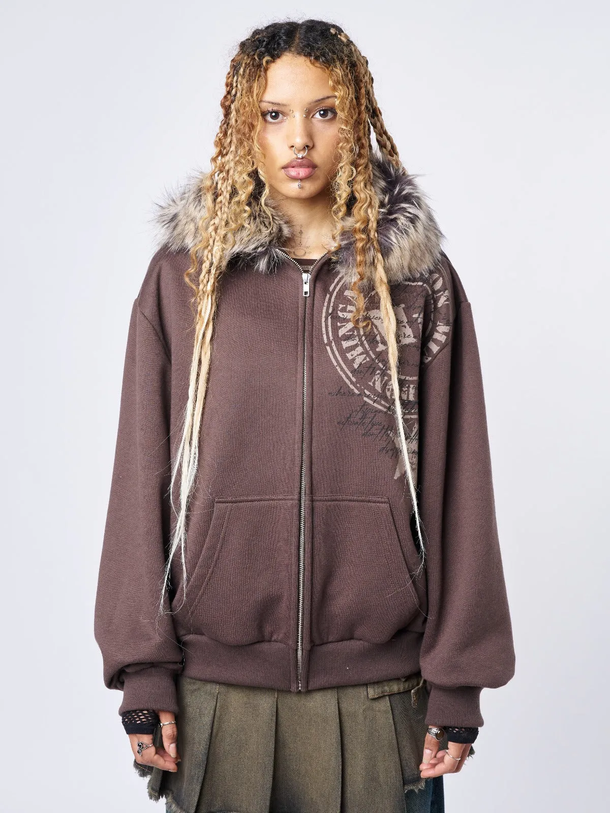 Stylish Oversized Zip-Up Hoodie with Faux Fur Neck - Kiara