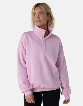 Cozy Kin Snap Collar Sweatshirt in Soft Baby Pink - Stylish and Comfortable Essentials