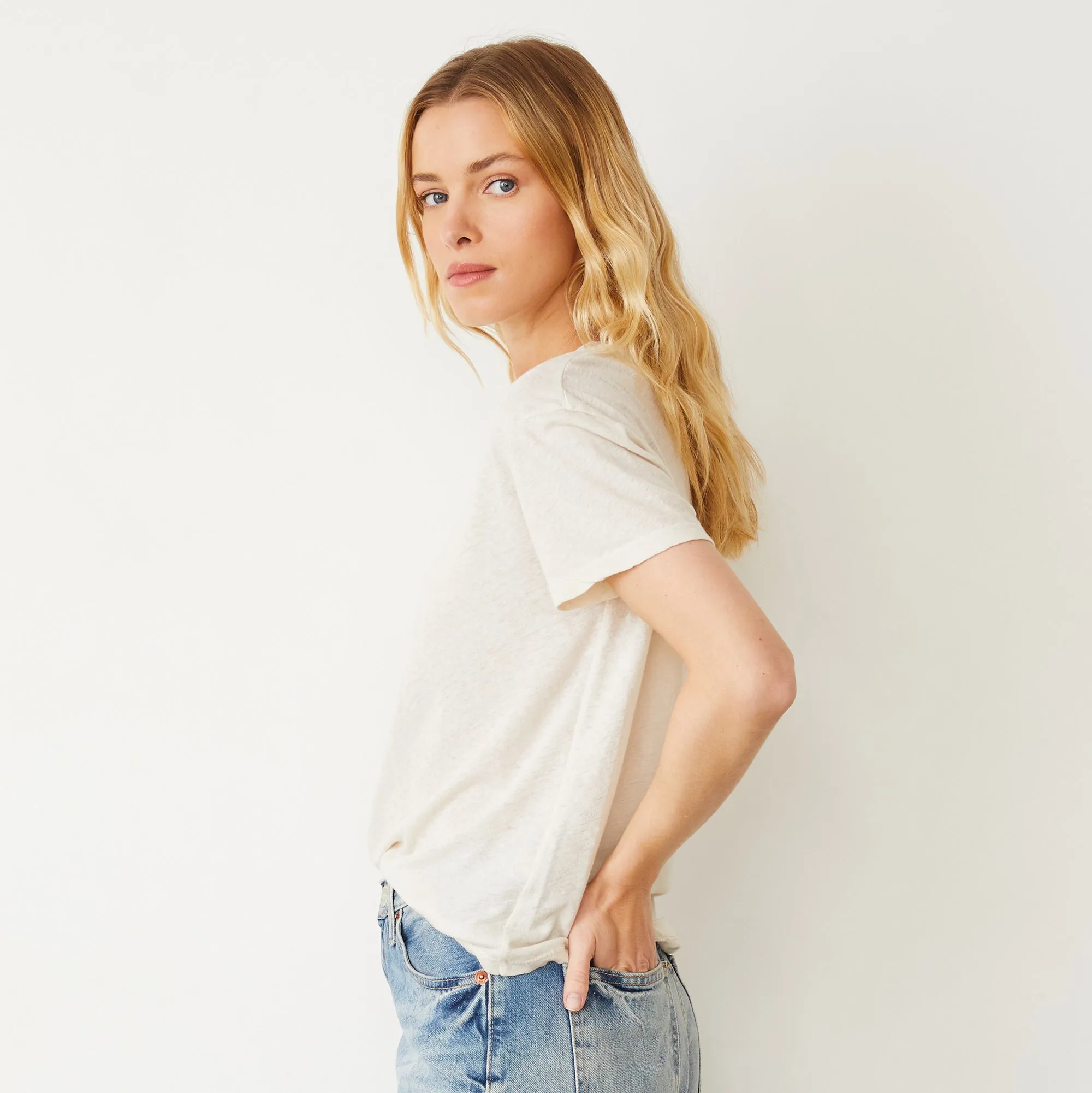 Linen Jersey Basic Crew Neck Tee