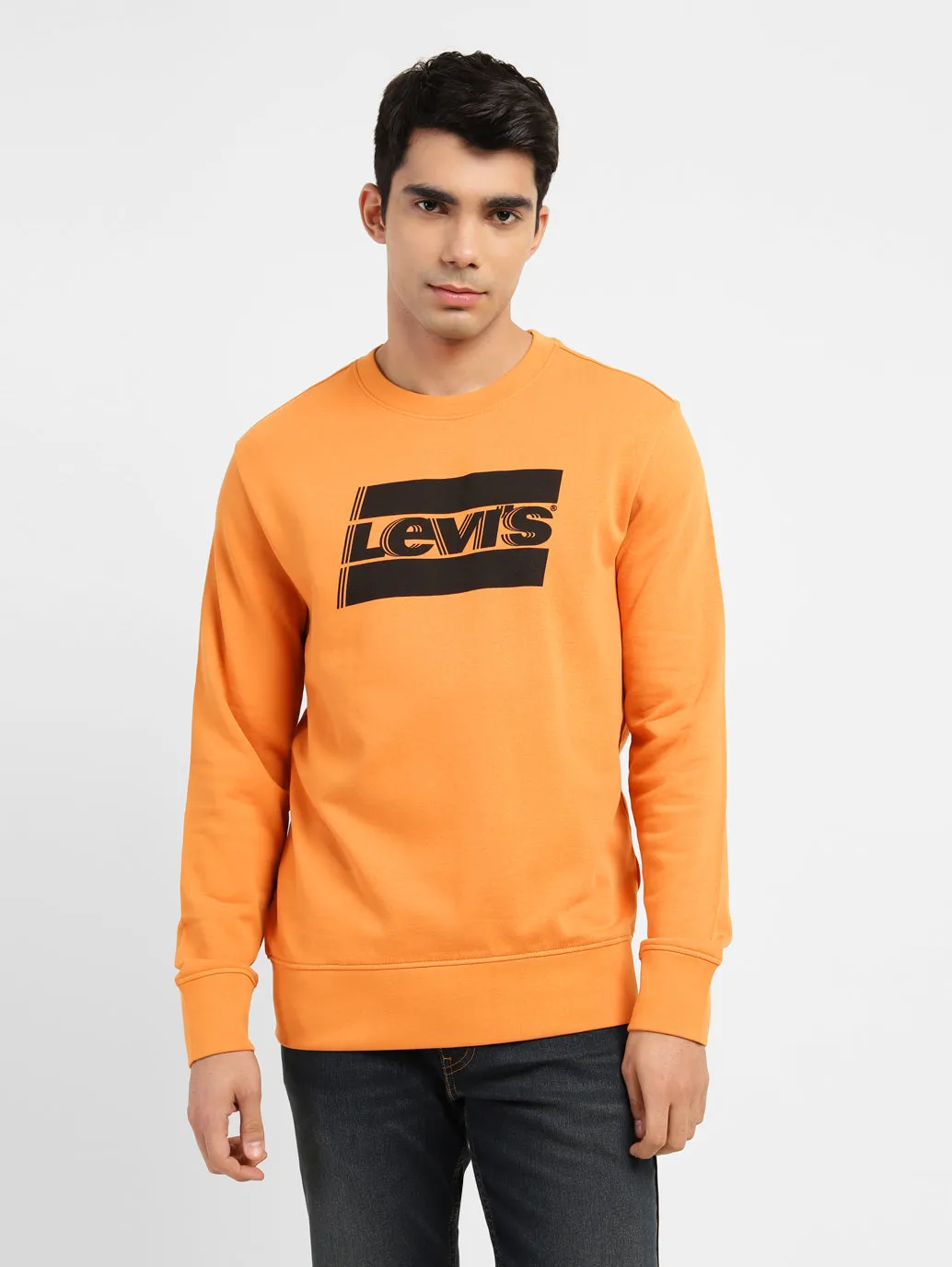 Men's Brand Logo Crew Neck Sweatshirt Orange