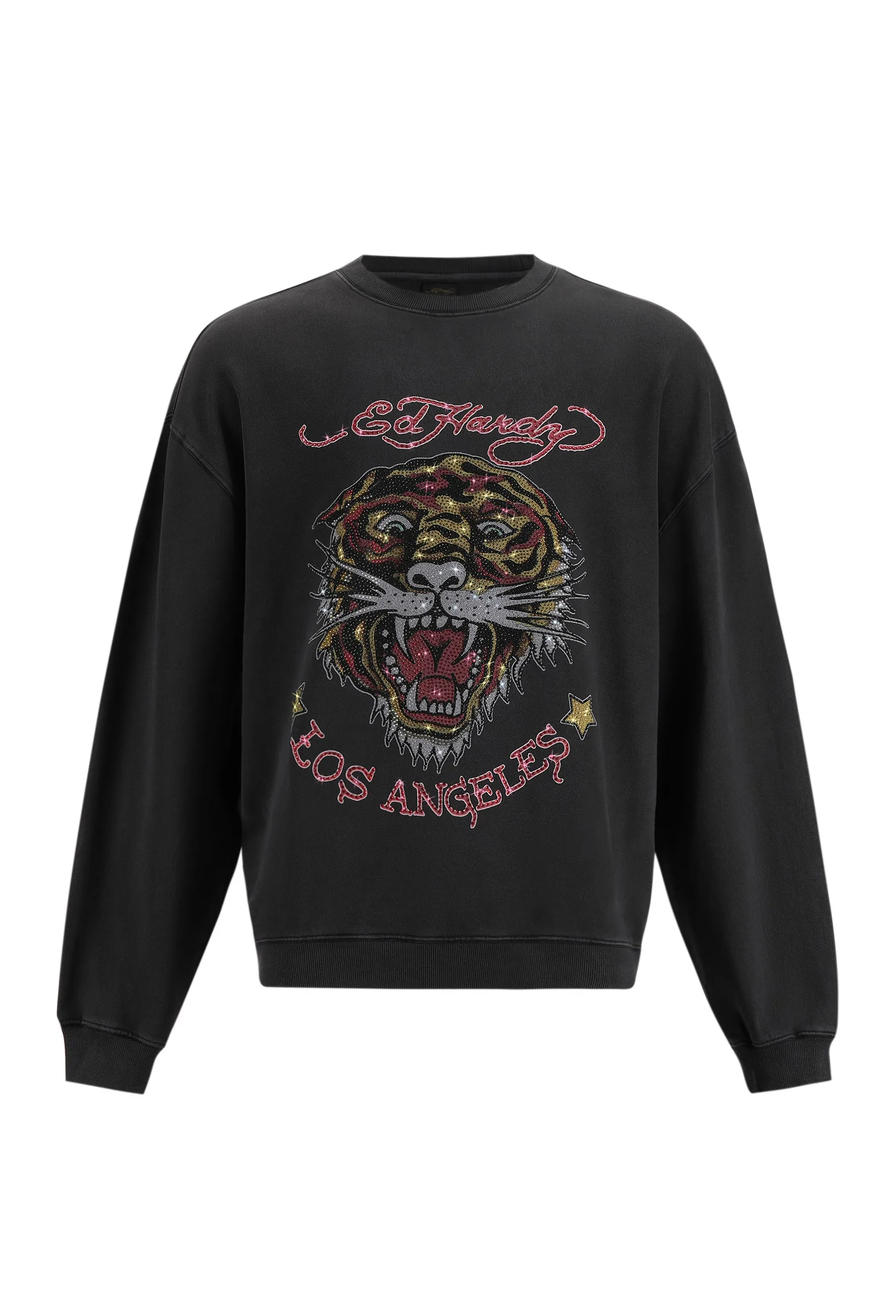 Mens La Tiger Vintage Diamante Crew Neck Sweatshirt - Black