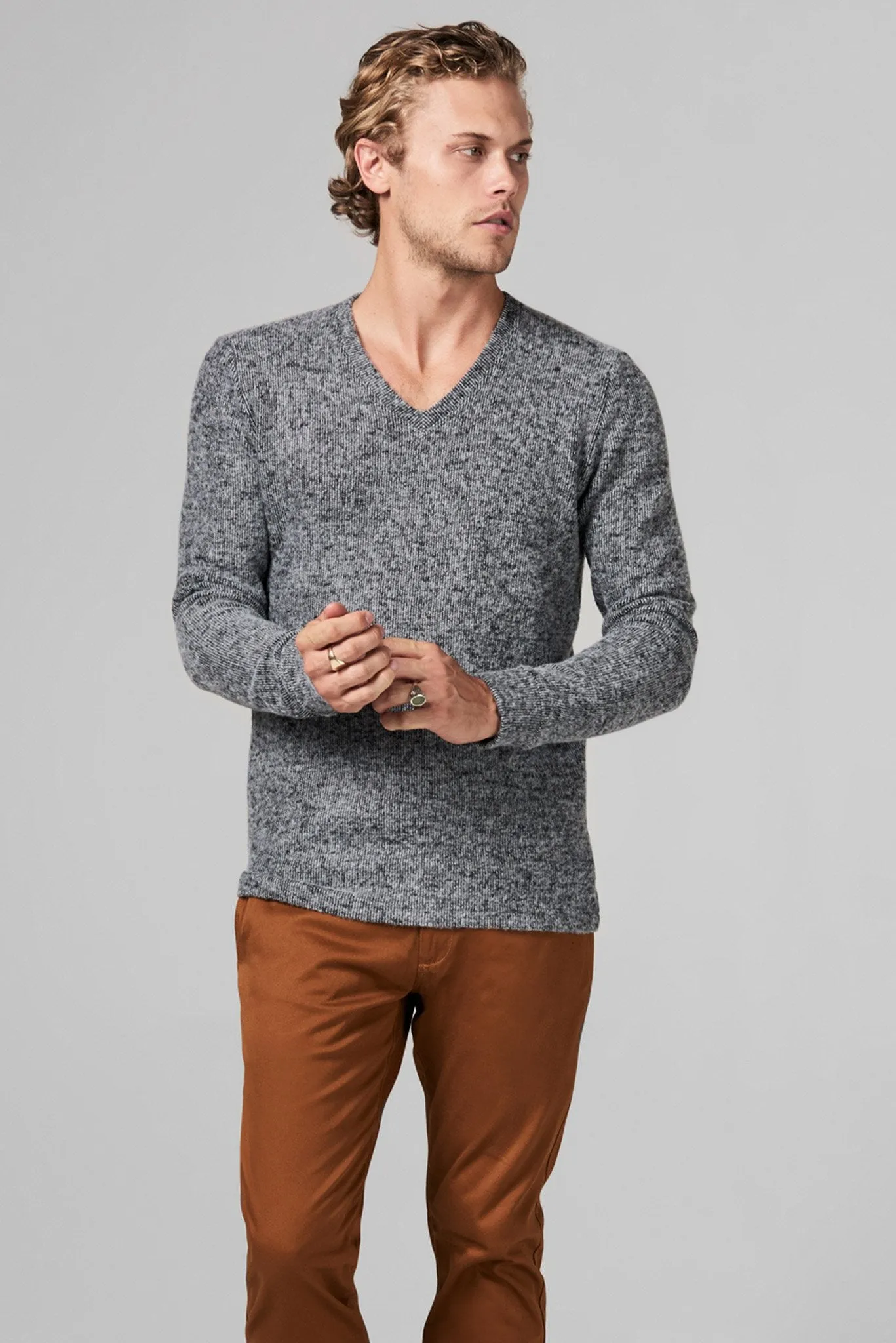 Men's Soft Knit Melange V-Neck Sweater