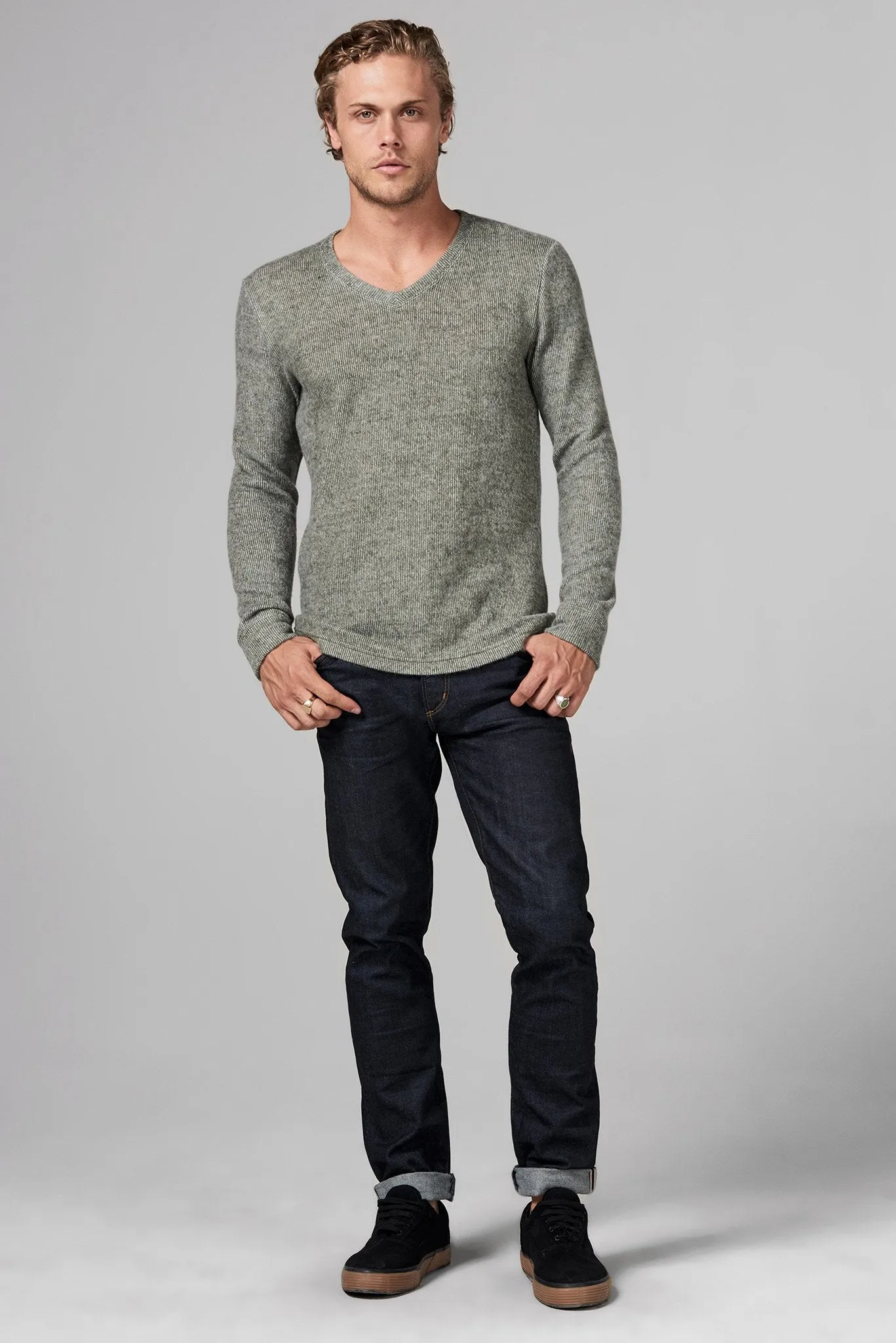 Men's Soft Knit Melange V-Neck Sweater