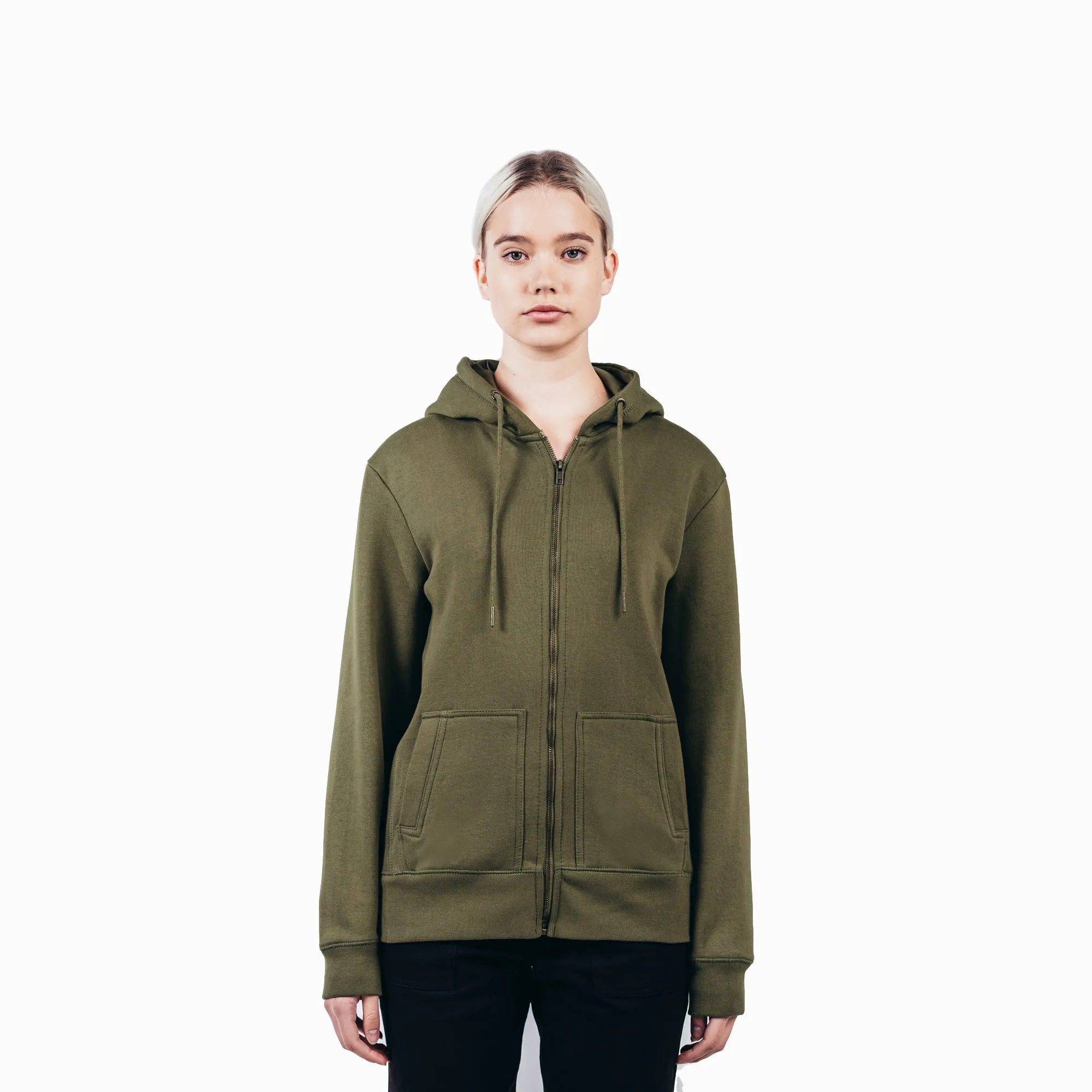 Military Olive Organic Cotton Zip-Up Sweatshirt