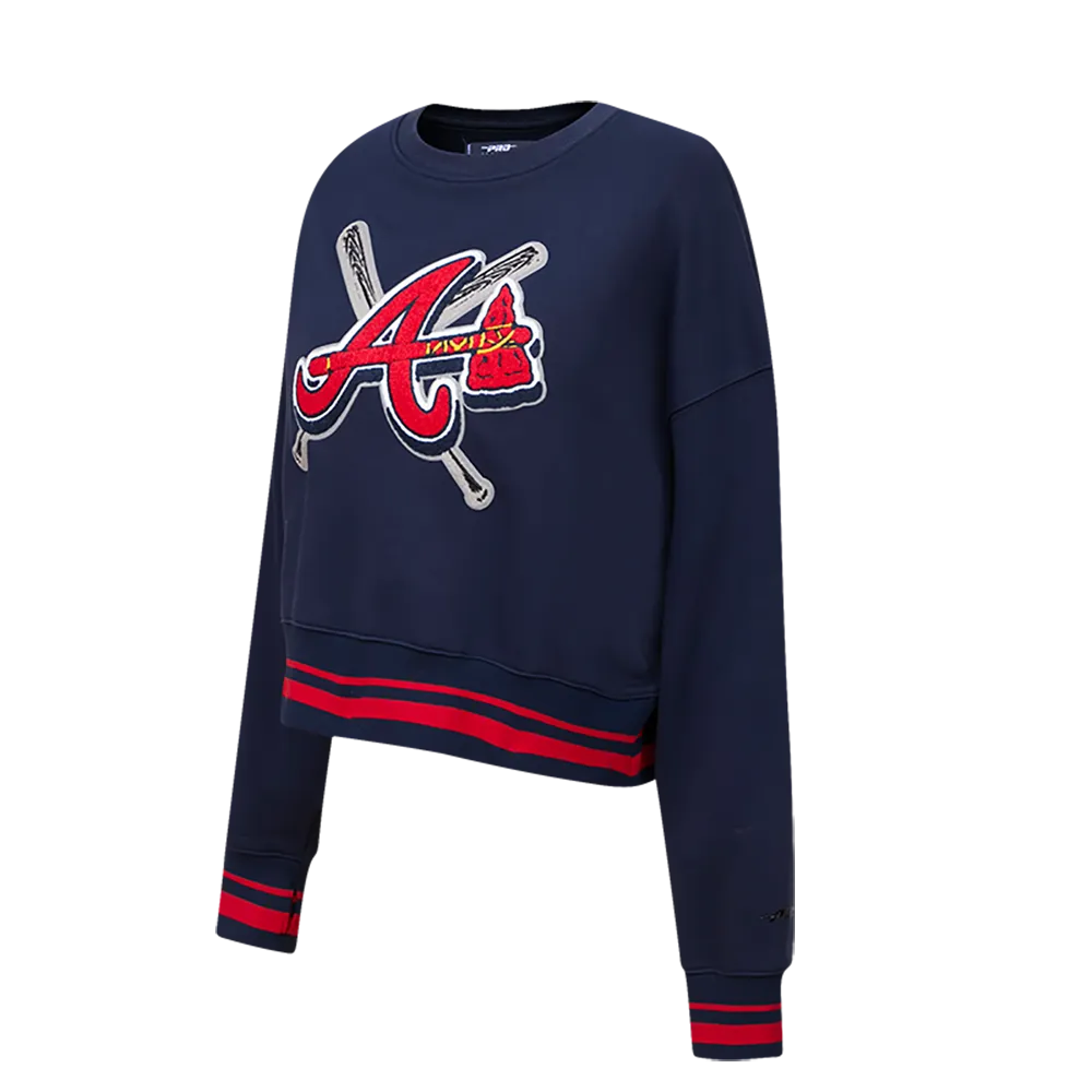 MLB ATLANTA BRAVES MASHUP WOMEN'S RIB CREWNECK (MIDNIGHT NAVY/RED/MIDNIGHT NAVY)