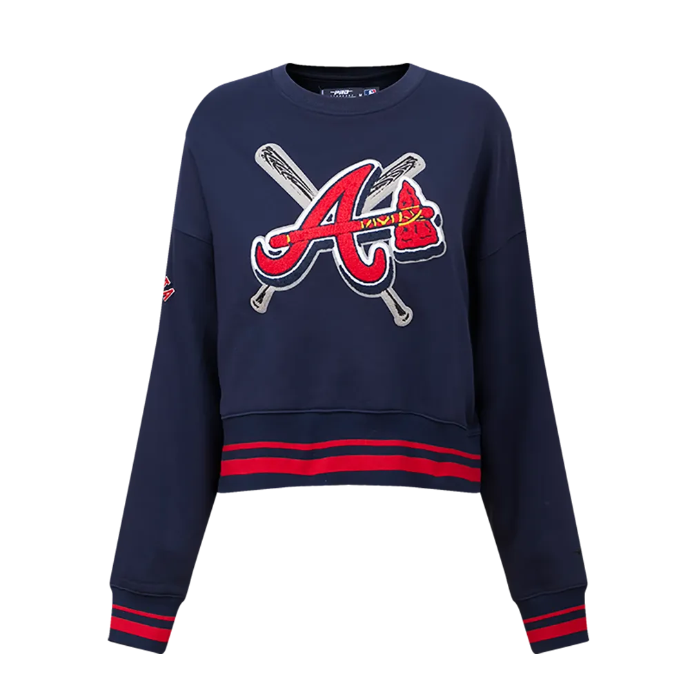 MLB ATLANTA BRAVES MASHUP WOMEN'S RIB CREWNECK (MIDNIGHT NAVY/RED/MIDNIGHT NAVY)