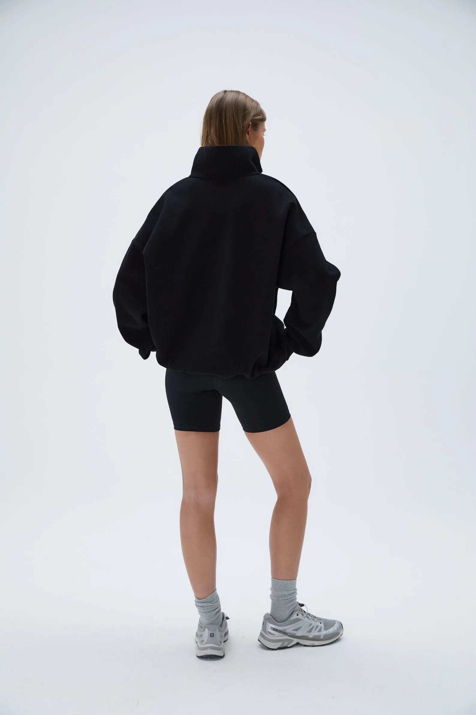 Outdoors Oversized Funnel Neck Zip Sweatshirt - Black