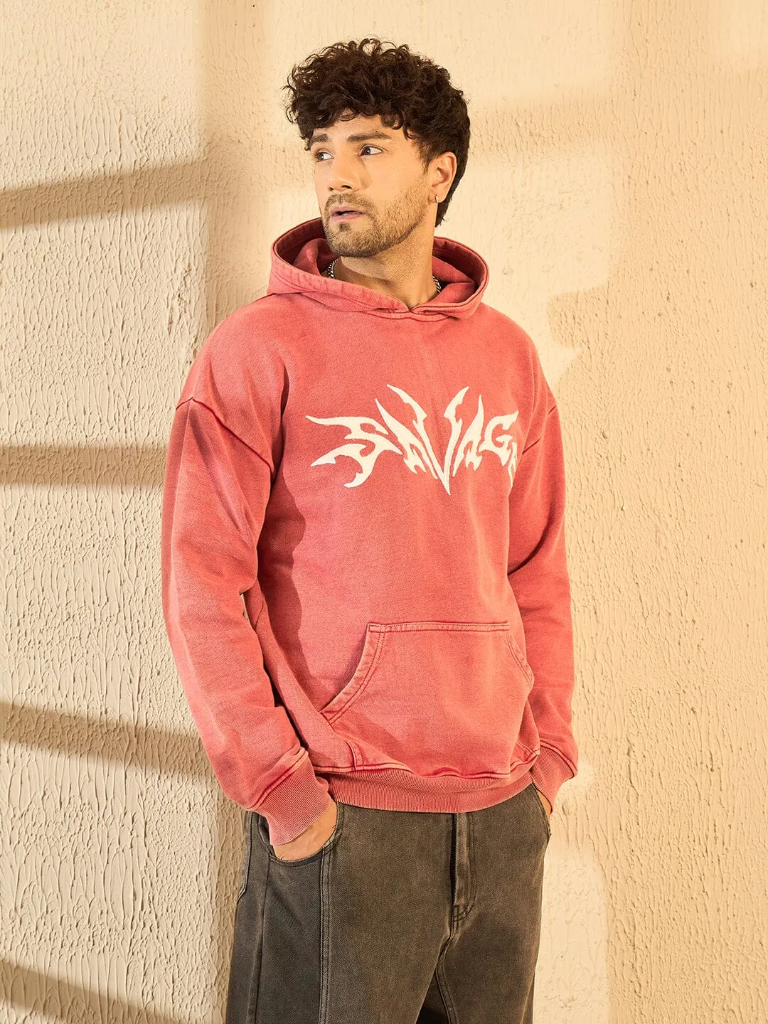 Peach Mineral Wash Heavyweight Embroidered Oversized Hoodie