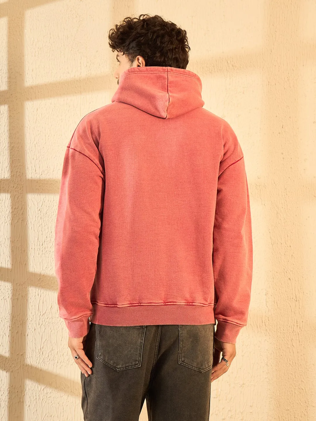 Peach Mineral Wash Heavyweight Embroidered Oversized Hoodie