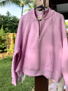 Pink Lavender  Pilates Detailed Waist Length Quarter Zip Hoodie