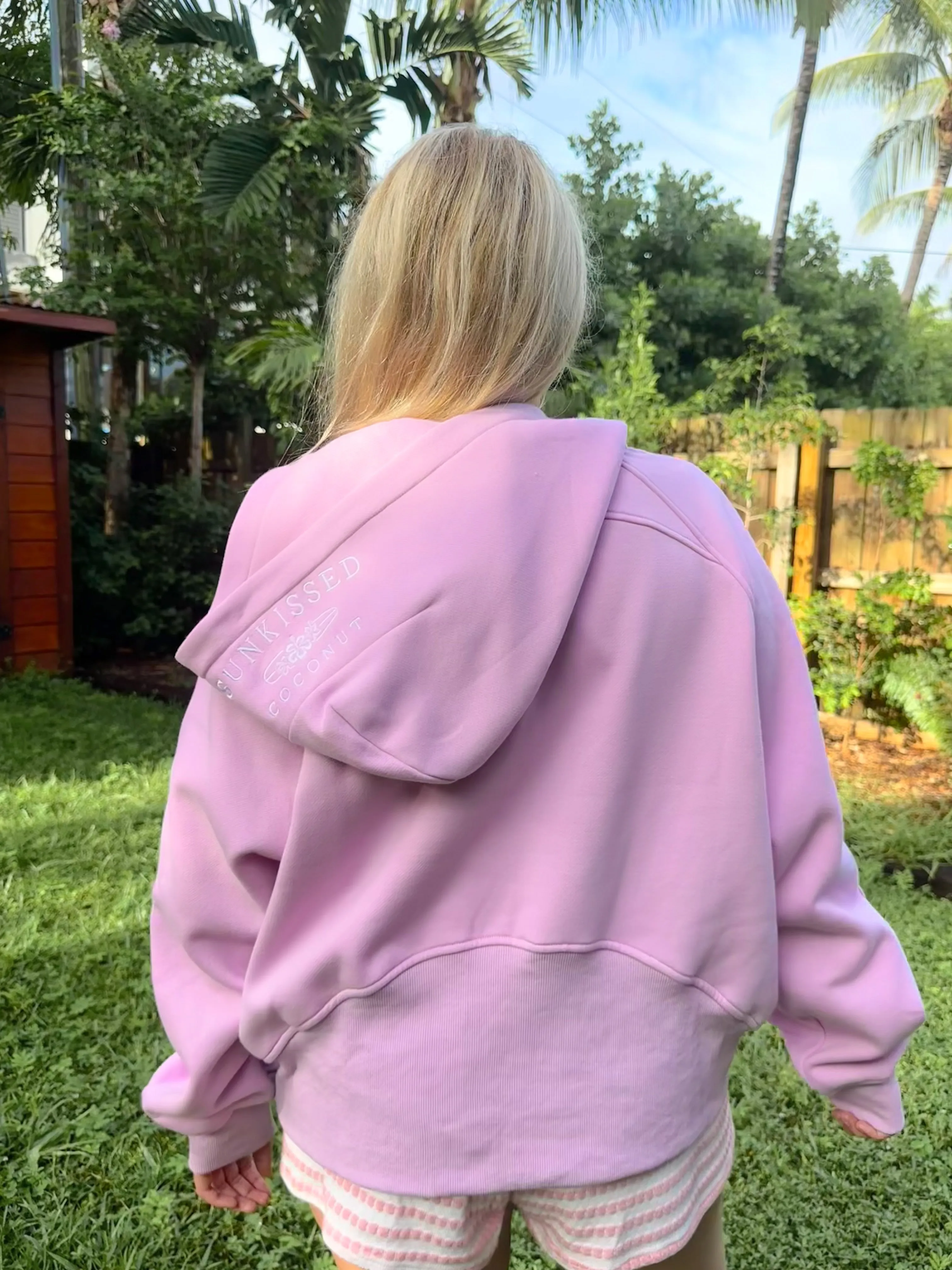 Pink Lavender  Pilates Detailed Waist Length Quarter Zip Hoodie