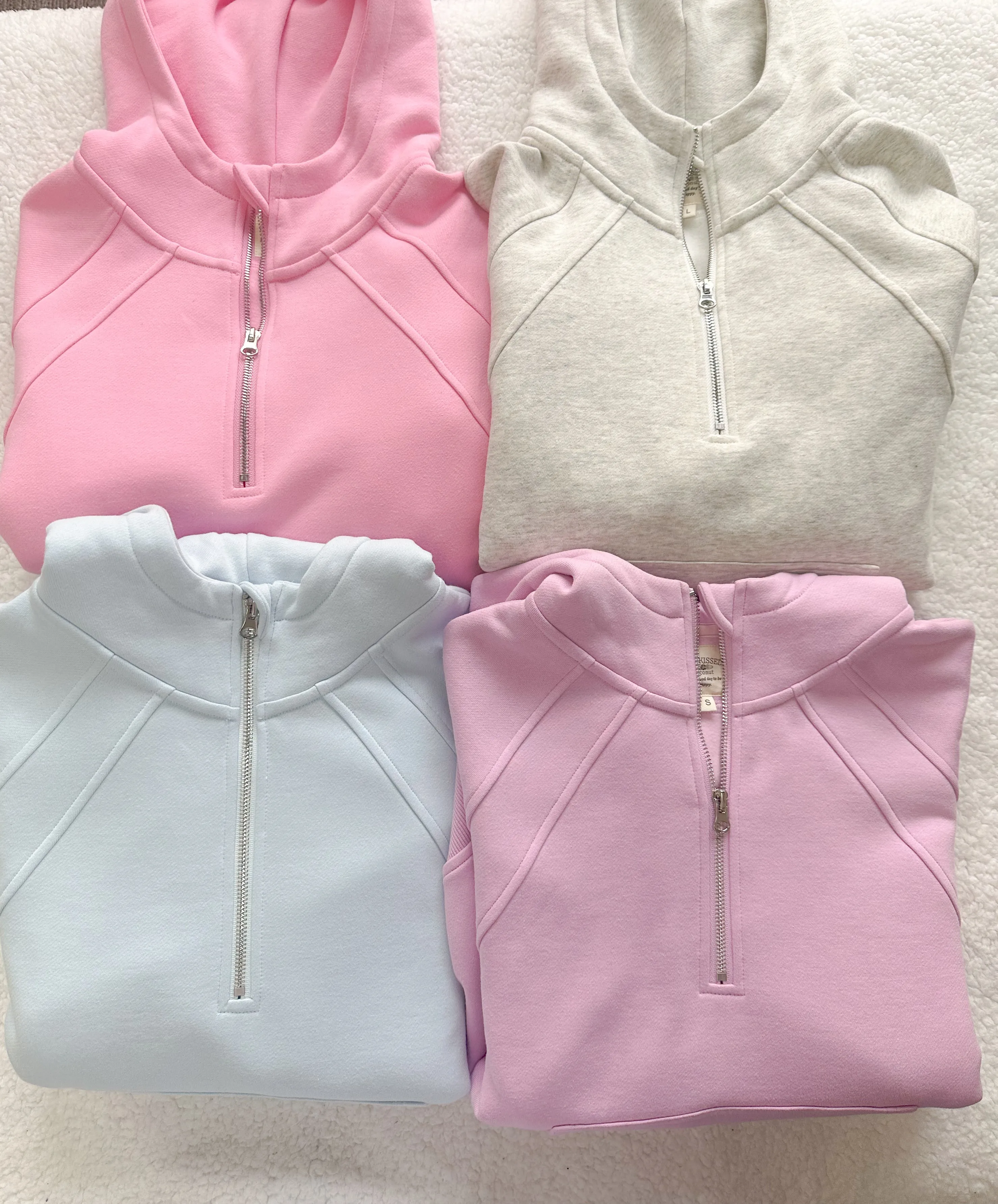 Pink Lavender  Pilates Detailed Waist Length Quarter Zip Hoodie