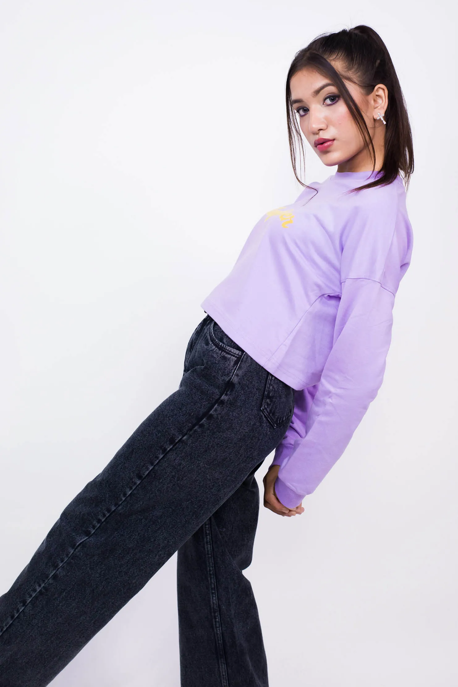 Printed Crop Sweatshirt Lilac