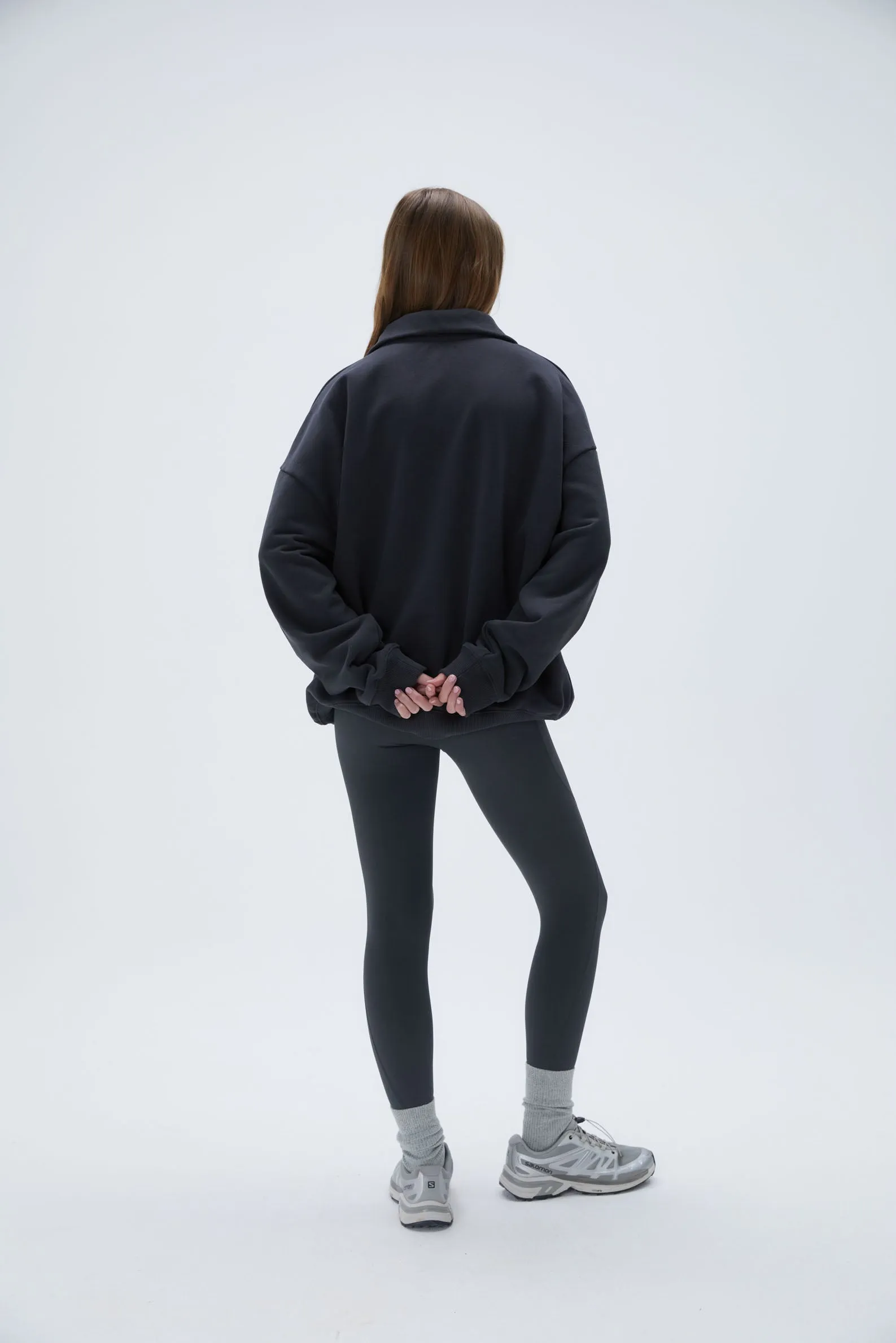 "A" Oversized Funnel Neck Zip Sweatshirt - Graphite Grey