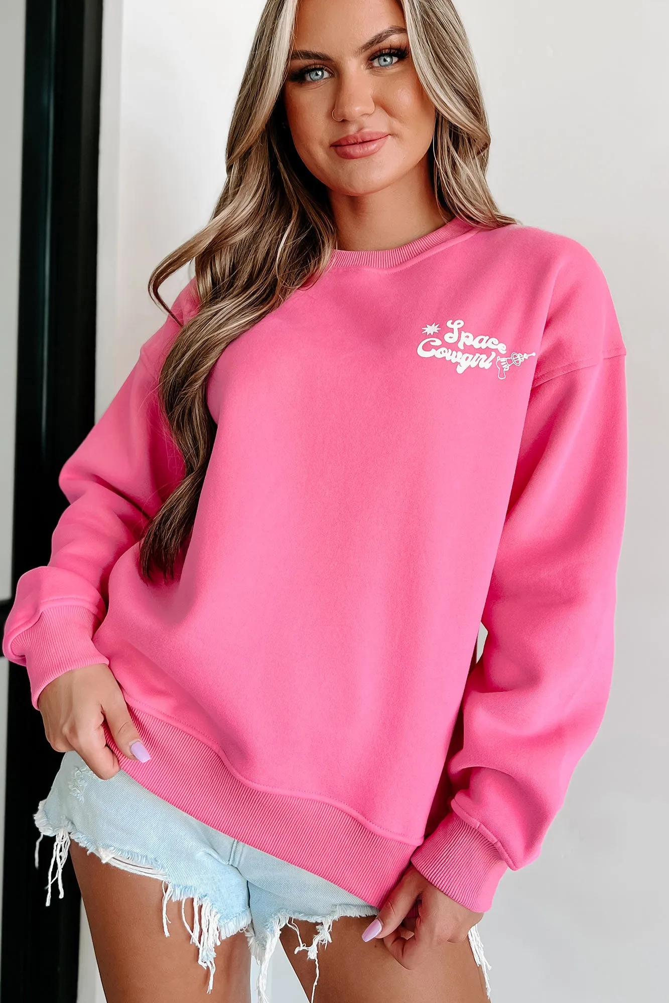 "Space Cowgirl" Double-Sided Graphic Crewneck (Hot Pink)