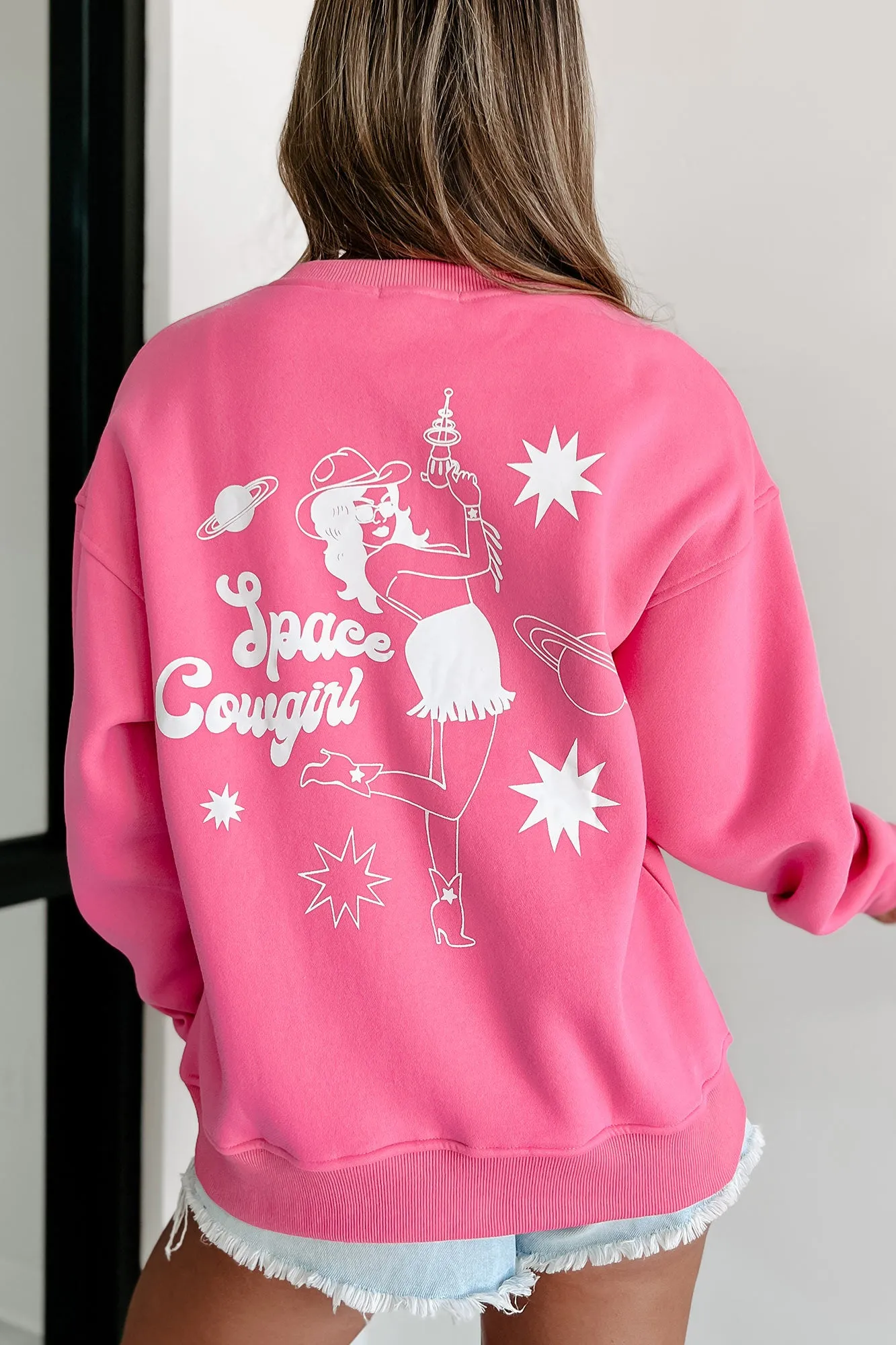 "Space Cowgirl" Double-Sided Graphic Crewneck (Hot Pink)