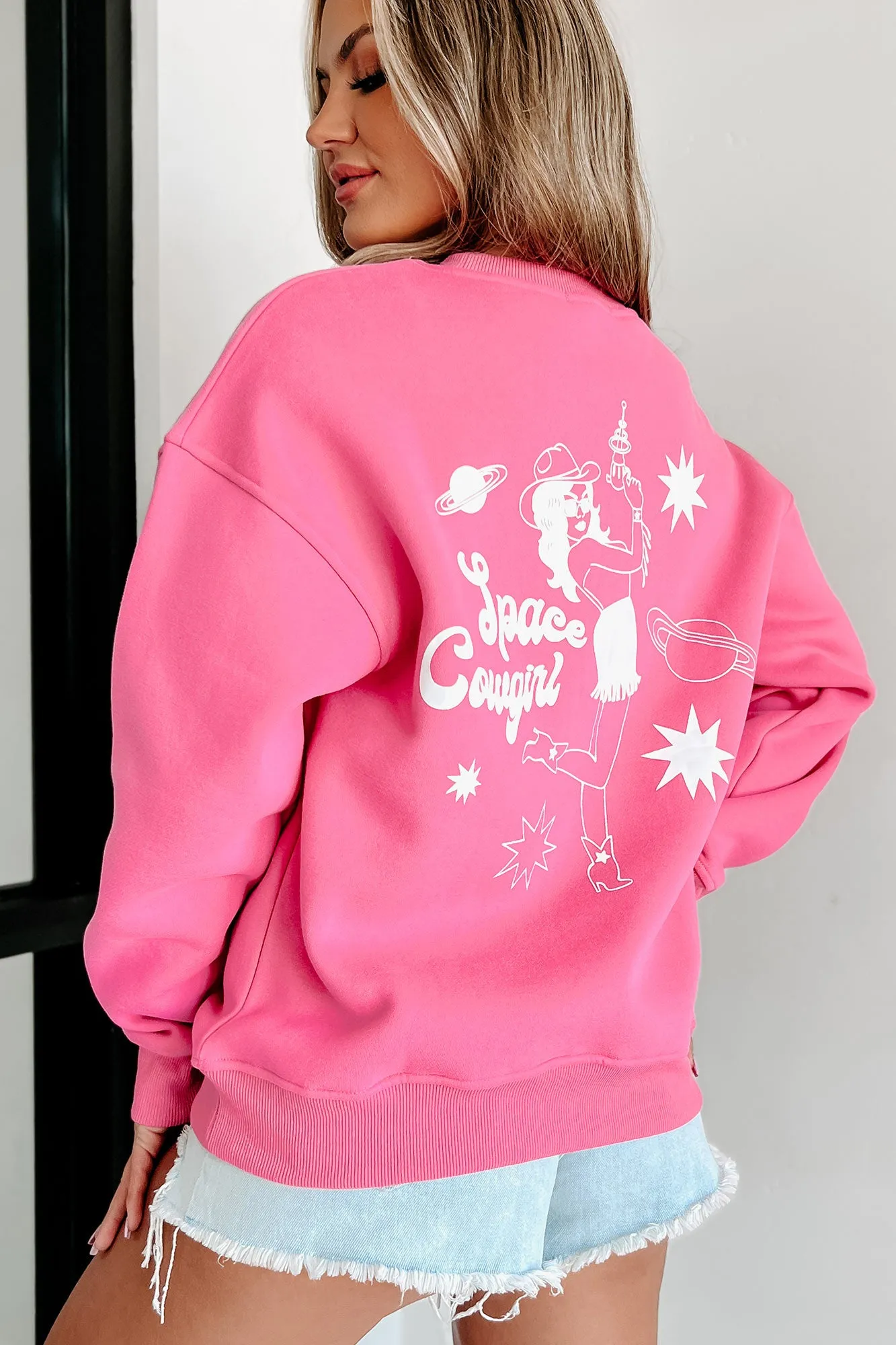 "Space Cowgirl" Double-Sided Graphic Crewneck (Hot Pink)