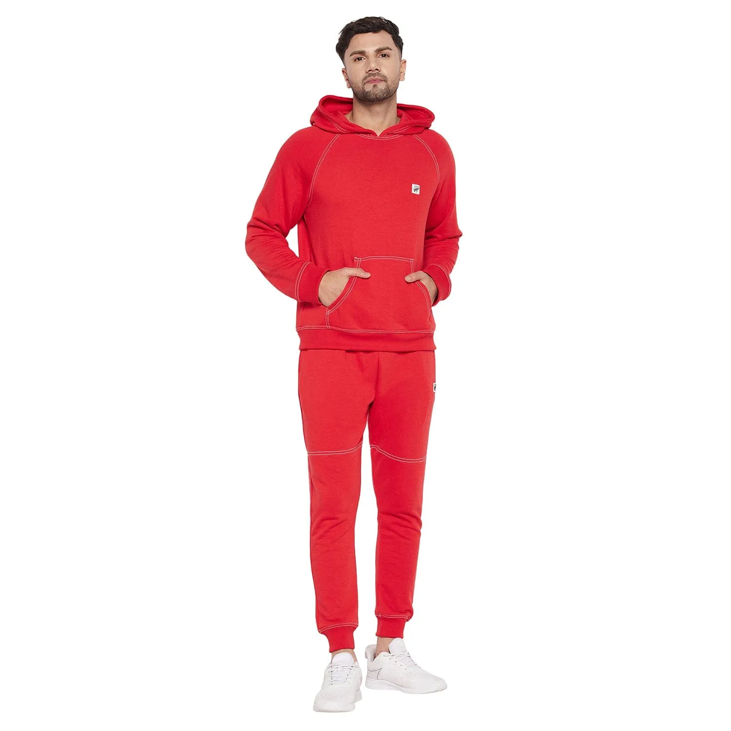 Red Oversized Contrast Stitch Combo Tracksuit