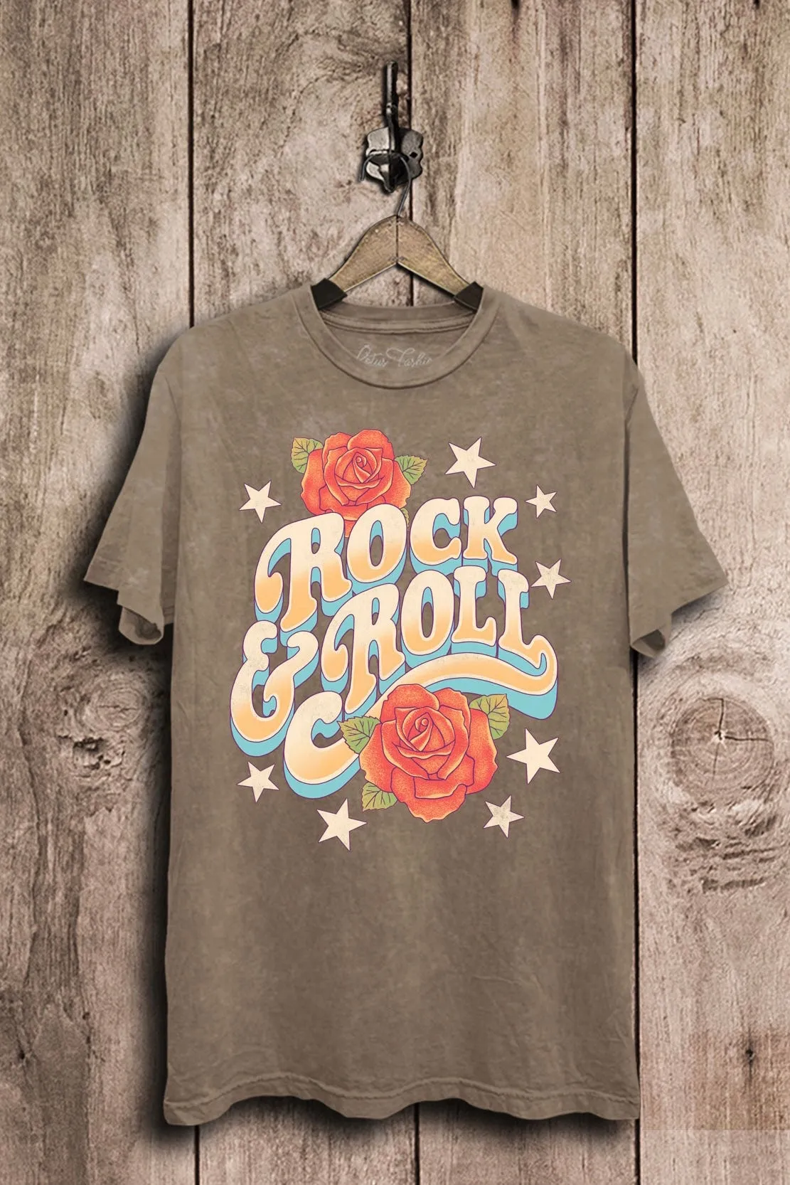 Rock & Roll Oversized Boyfriend Graphic Tee- Mocha