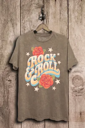 Rock & Roll Oversized Boyfriend Graphic Tee- Mocha