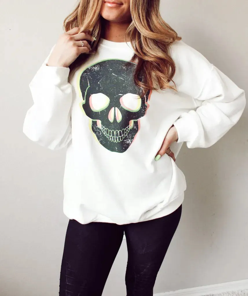 Round Neck Eyelashes Lip Printings Loose Sweatshirt