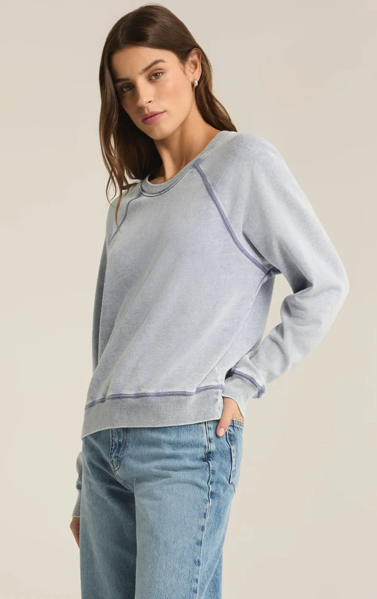 Saldana Knit Denim Top | Washed Indigo