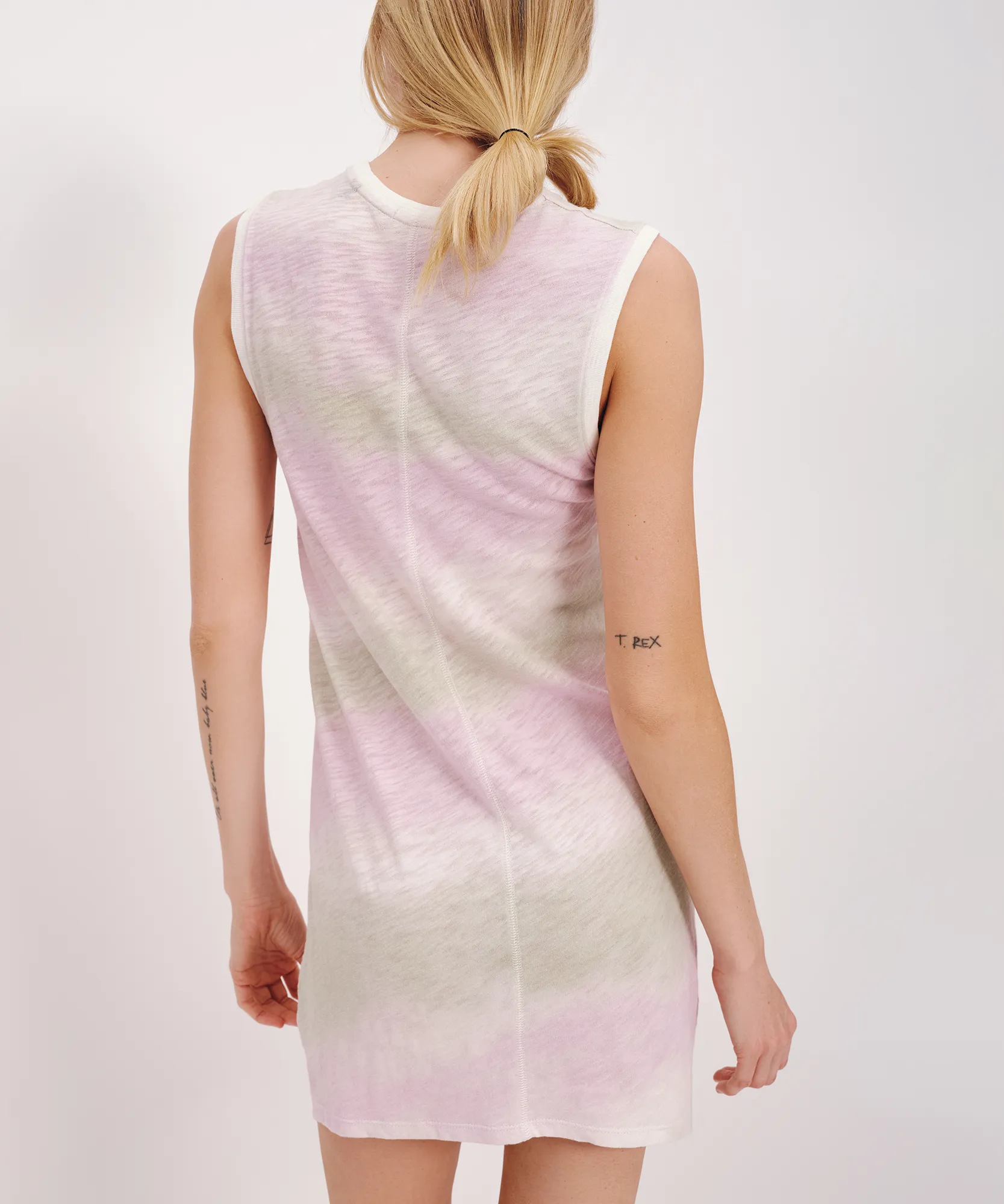 Slub Jersey with Watercolor Stripe Sleeveless Muscle Dress - Watercolor Stripe