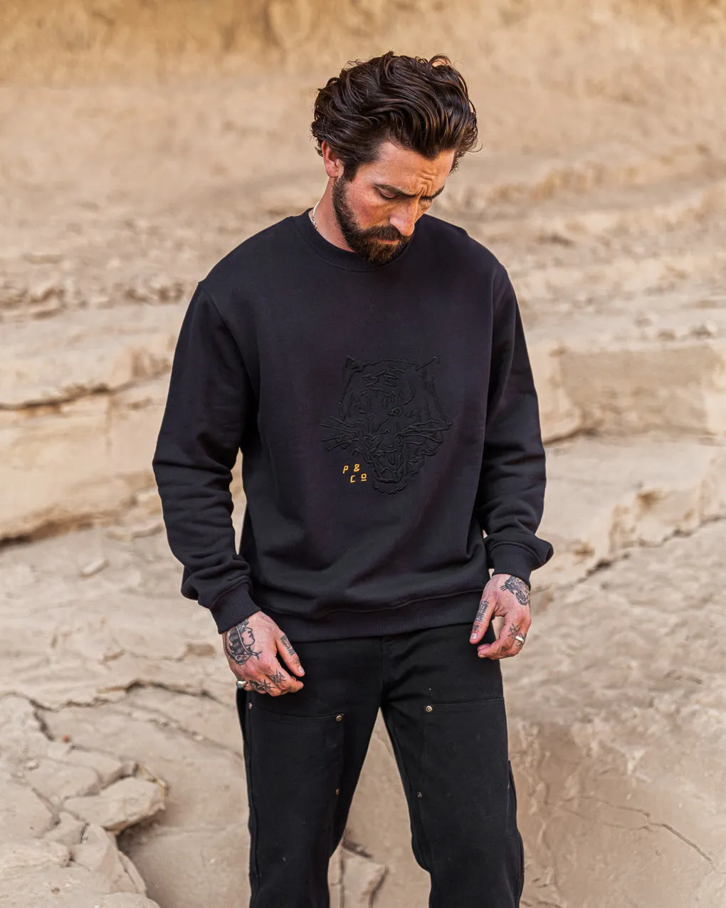 Tiger Embroidered Sweatshirt - Washed Black