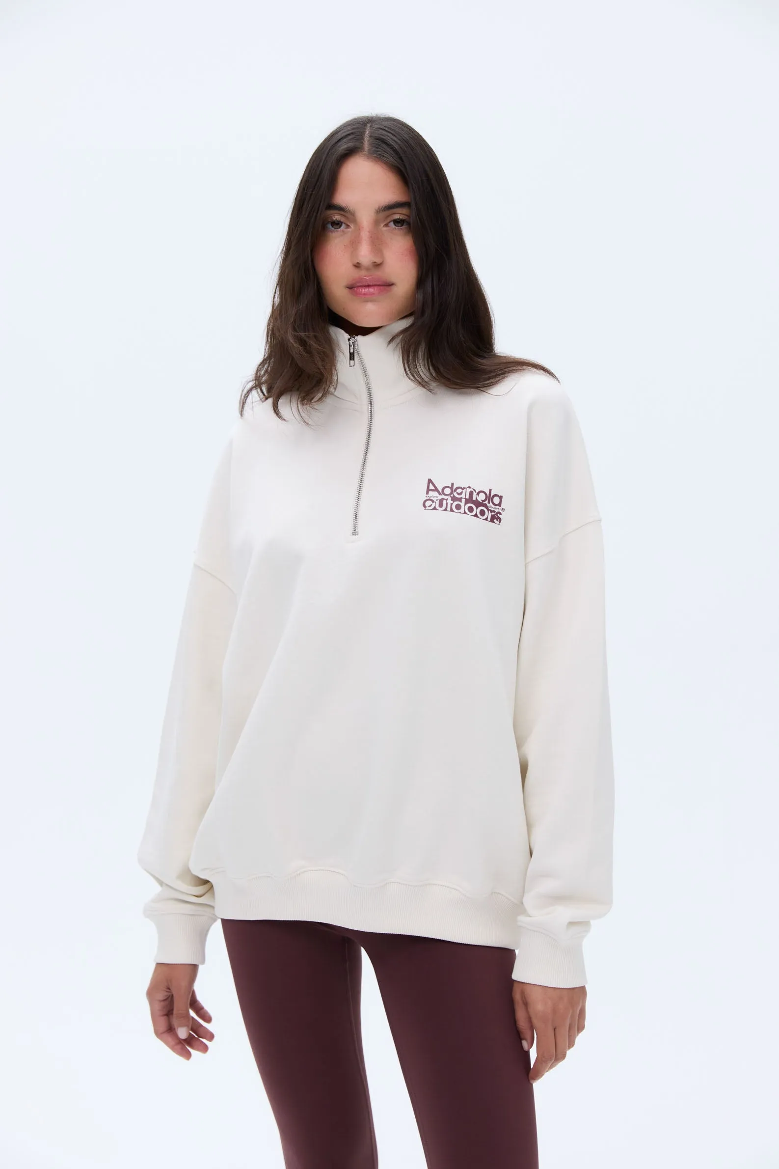 Trail Oversized Funnel Neck Zip Sweatshirt - Marshmallow White