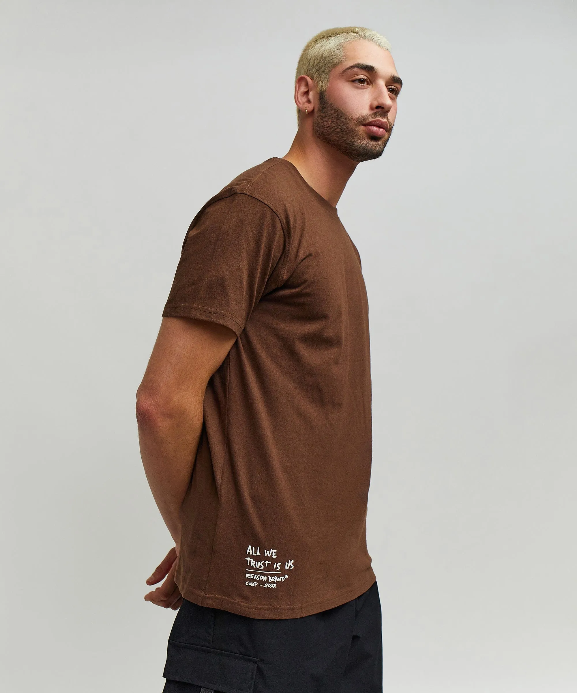 Trust Rose Skull Side Print Short Sleeve Tee - Brown