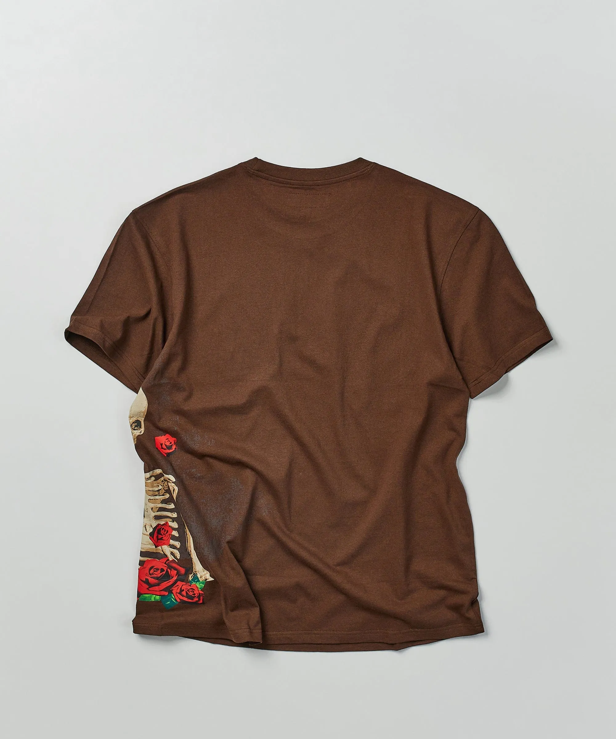 Trust Rose Skull Side Print Short Sleeve Tee - Brown