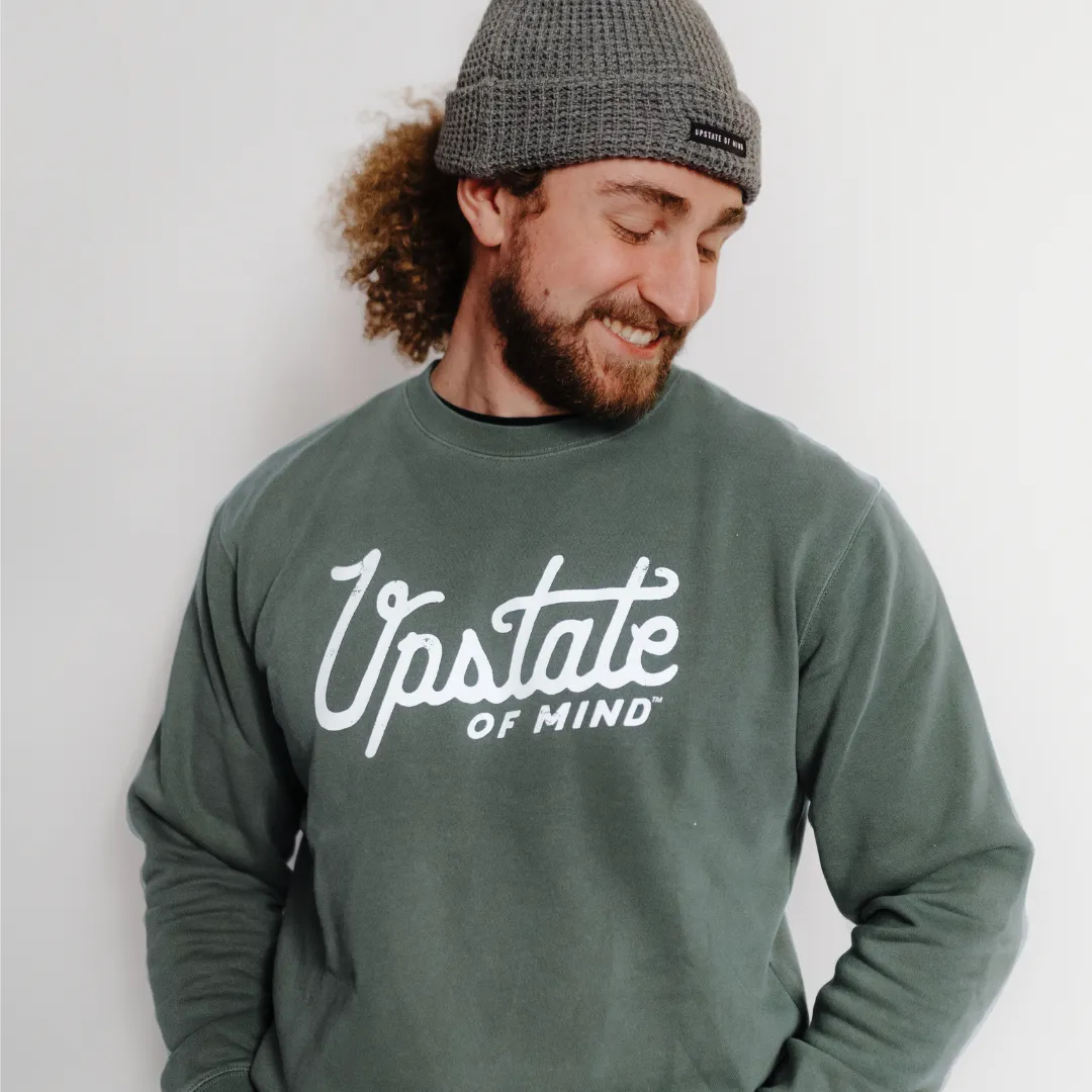 Upstate of Mind - Heritage Script Crewneck - Forest Wash