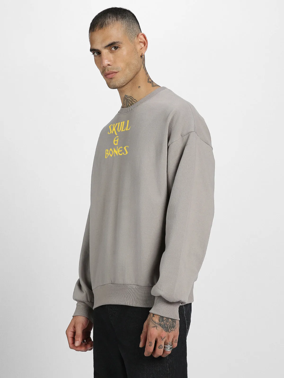 Veirdo Grey Back Typographic Printed Sweatshirt