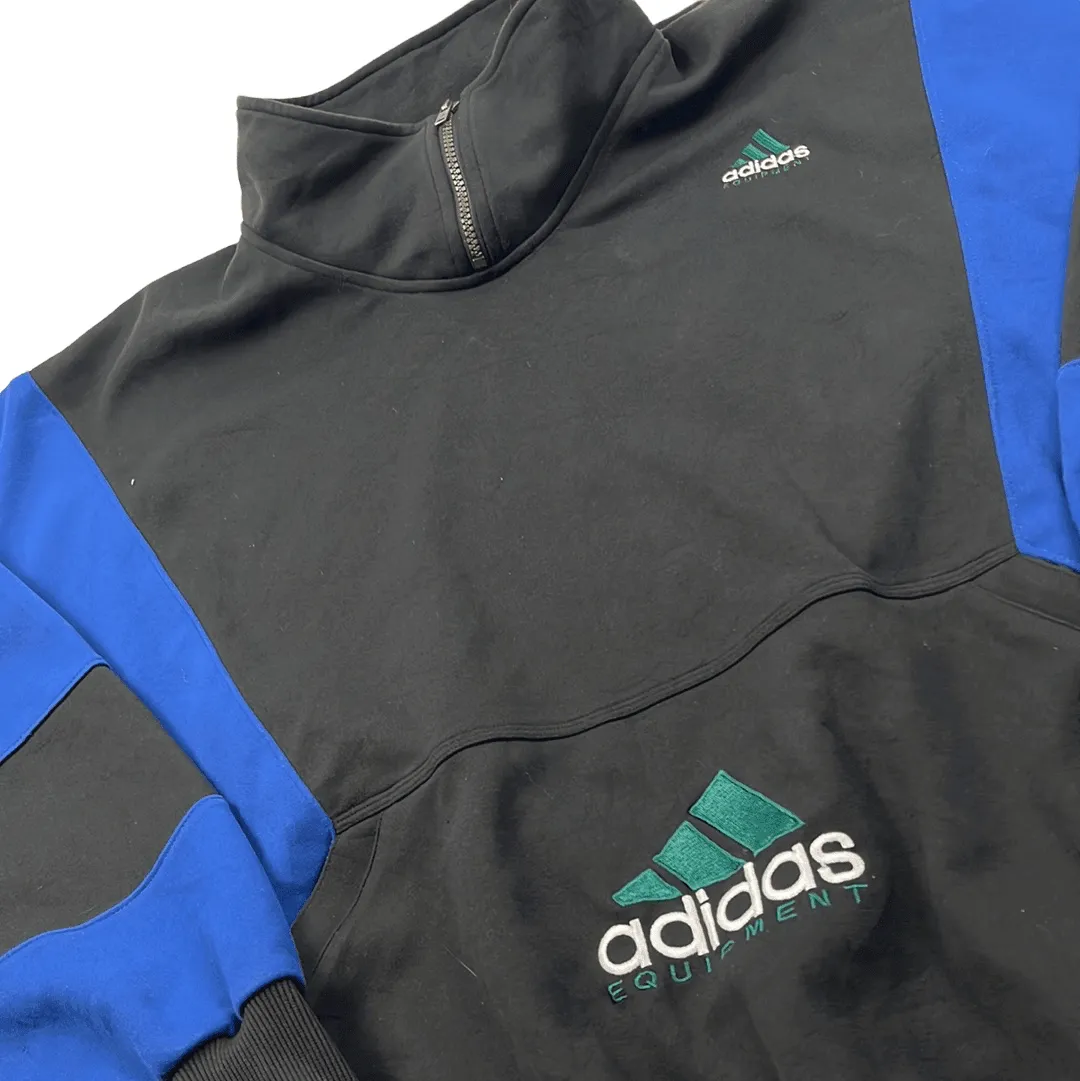 Vintage 90s Black   Blue Adidas Equipment Quarter Zip Sweatshirt - Extra Large