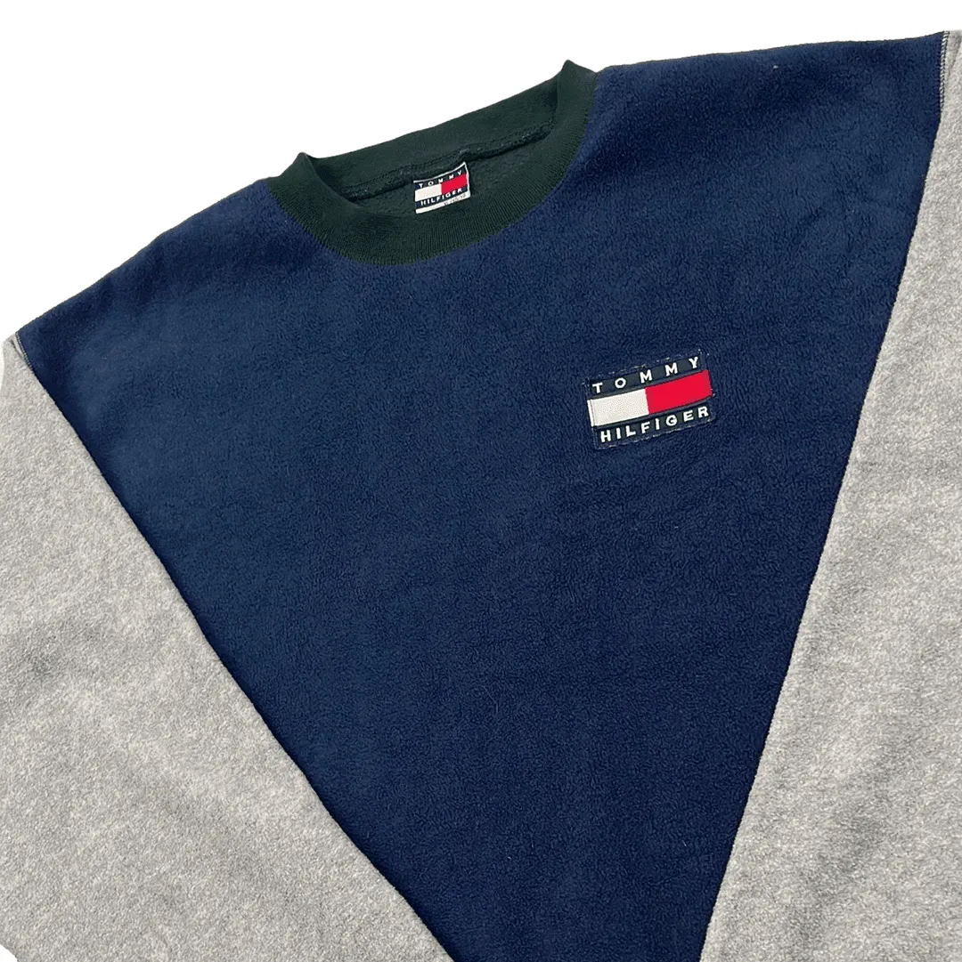 Vintage 90s Blue, Grey   Green Tommy Hilfiger Fleece Sweatshirt - Extra Large