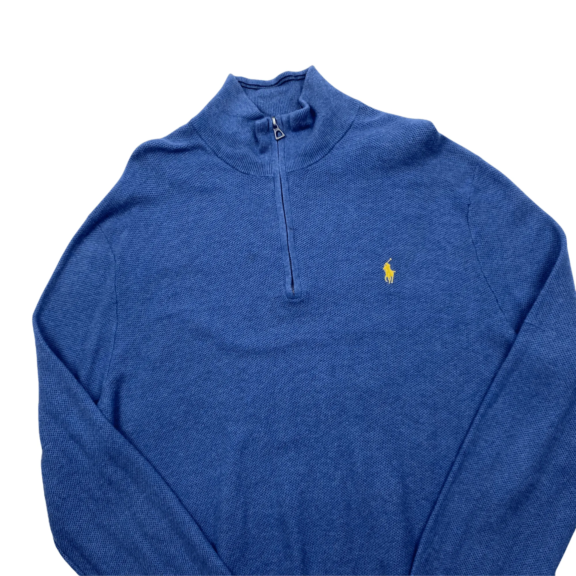 Vintage 90s Blue Polo Ralph Lauren Quarter Zip Sweatshirt - Extra Large