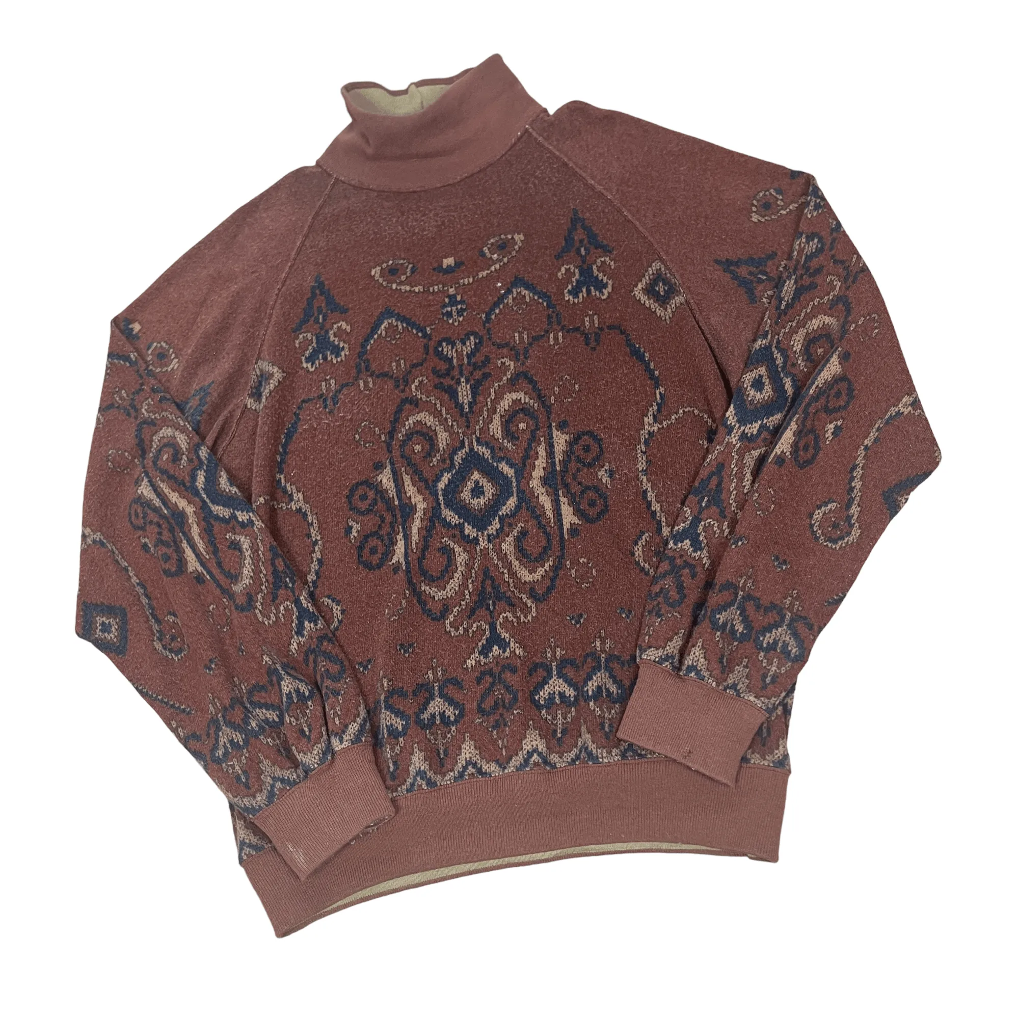 Vintage 90s Brown CP Company Paisley Mock Neck Sweatshirt - Large