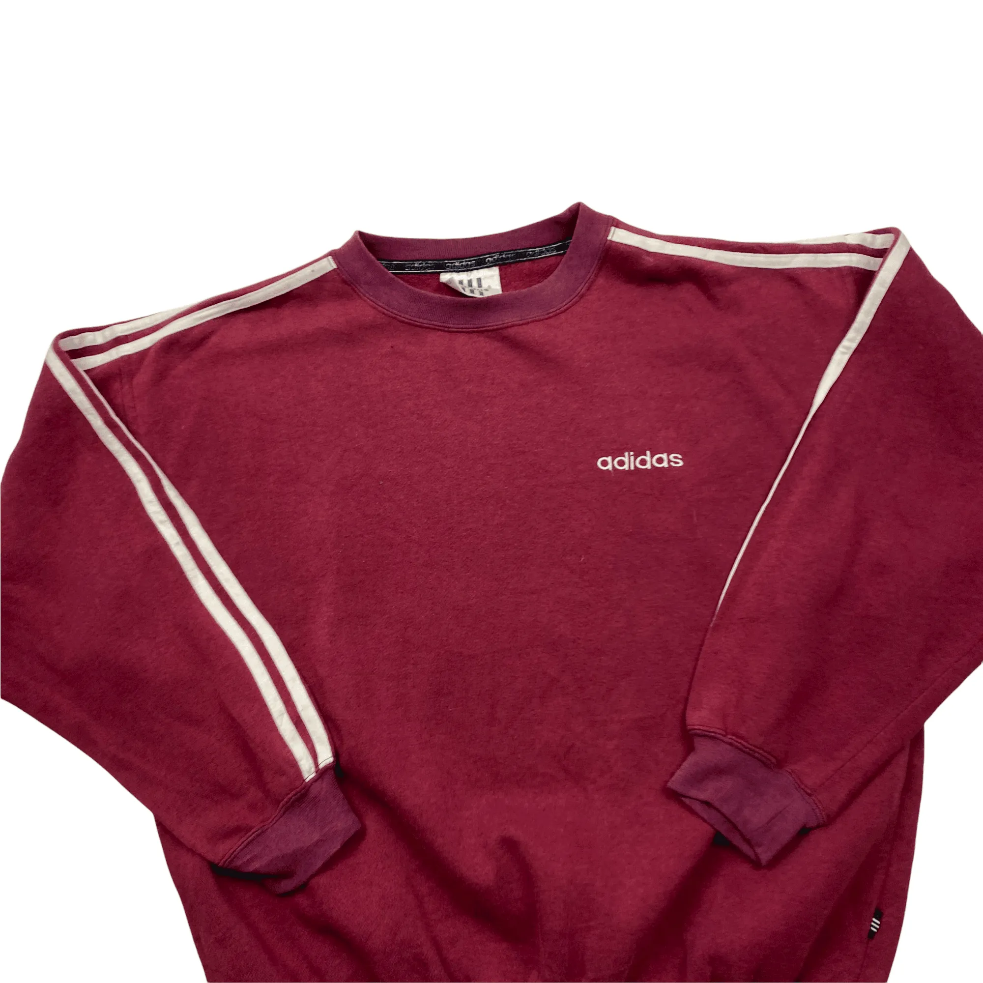 Vintage 90s Burgundy   White Adidas Spell-Out Sweatshirt - Small