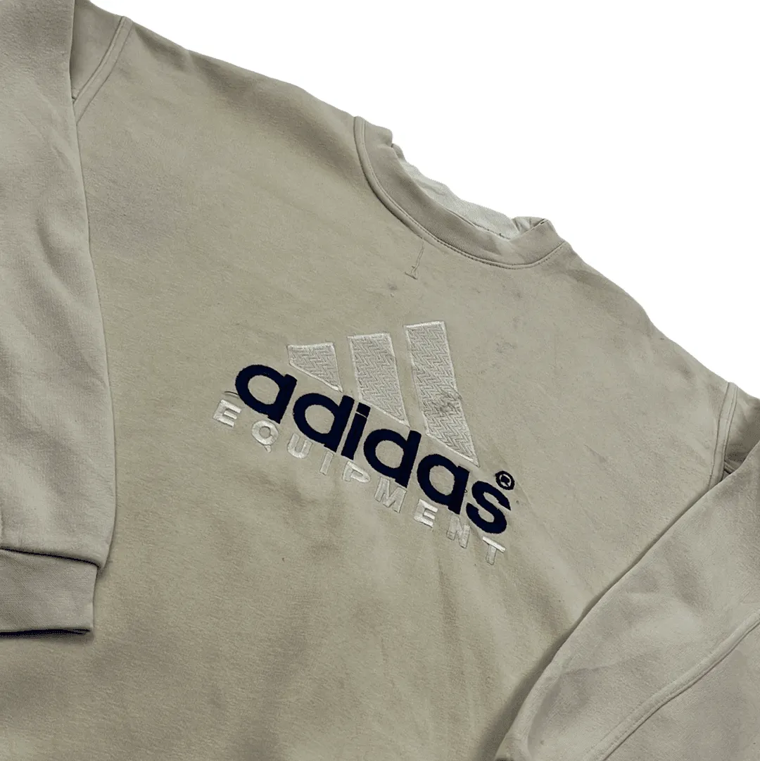 Vintage 90s Cream Adidas Equipment Spell-Out Sweatshirt - Extra Large