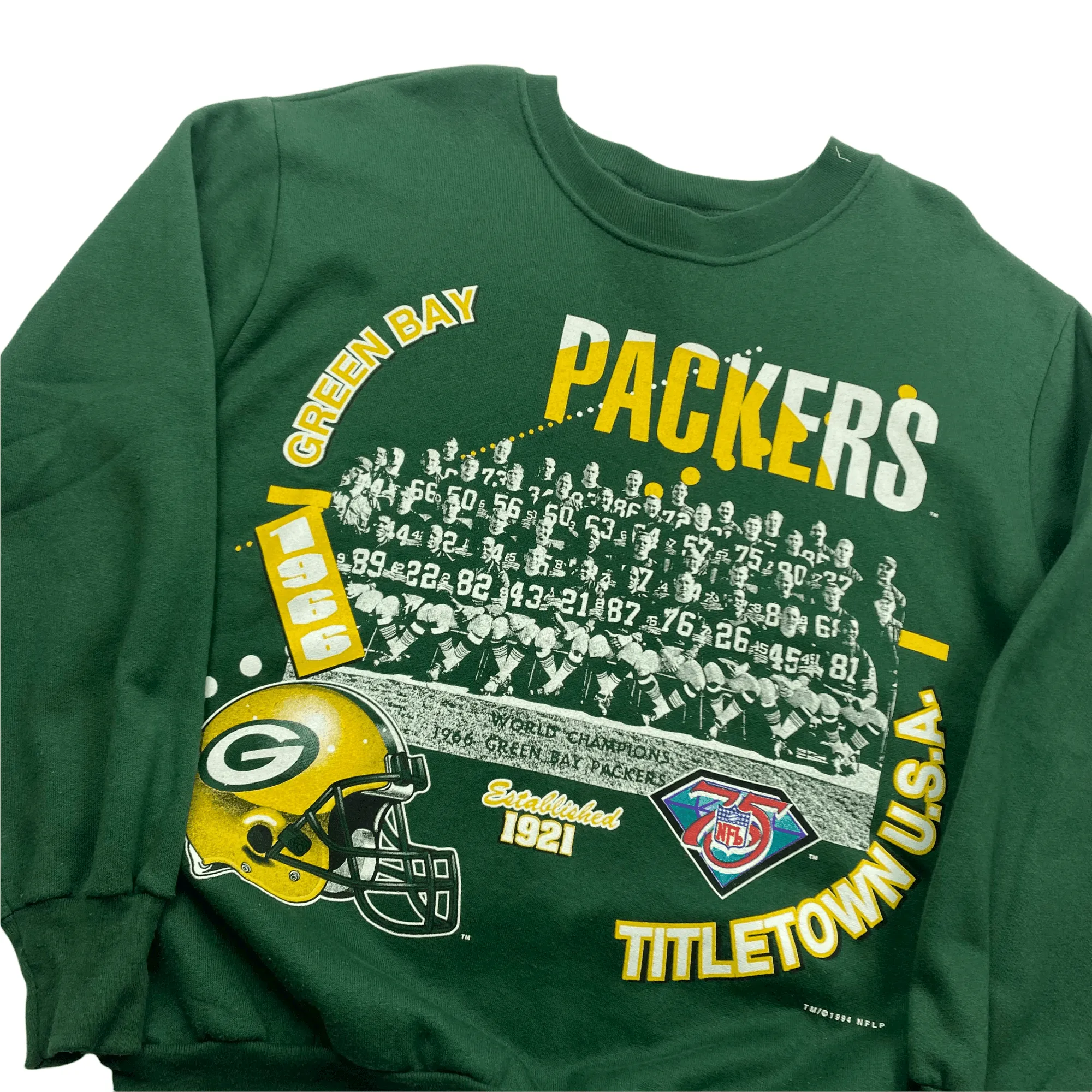 Vintage 90s Green NFL Green Bay Packers Spell-Out Sweatshirt - Large (Recommended Size - Medium)