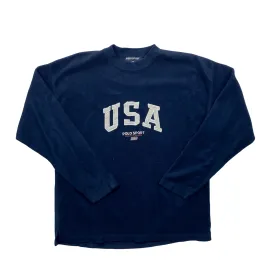 Vintage 90s Navy Blue Ralph Lauren Polo Sport USA Spell-Out Fleece Sweatshirt - Extra Large