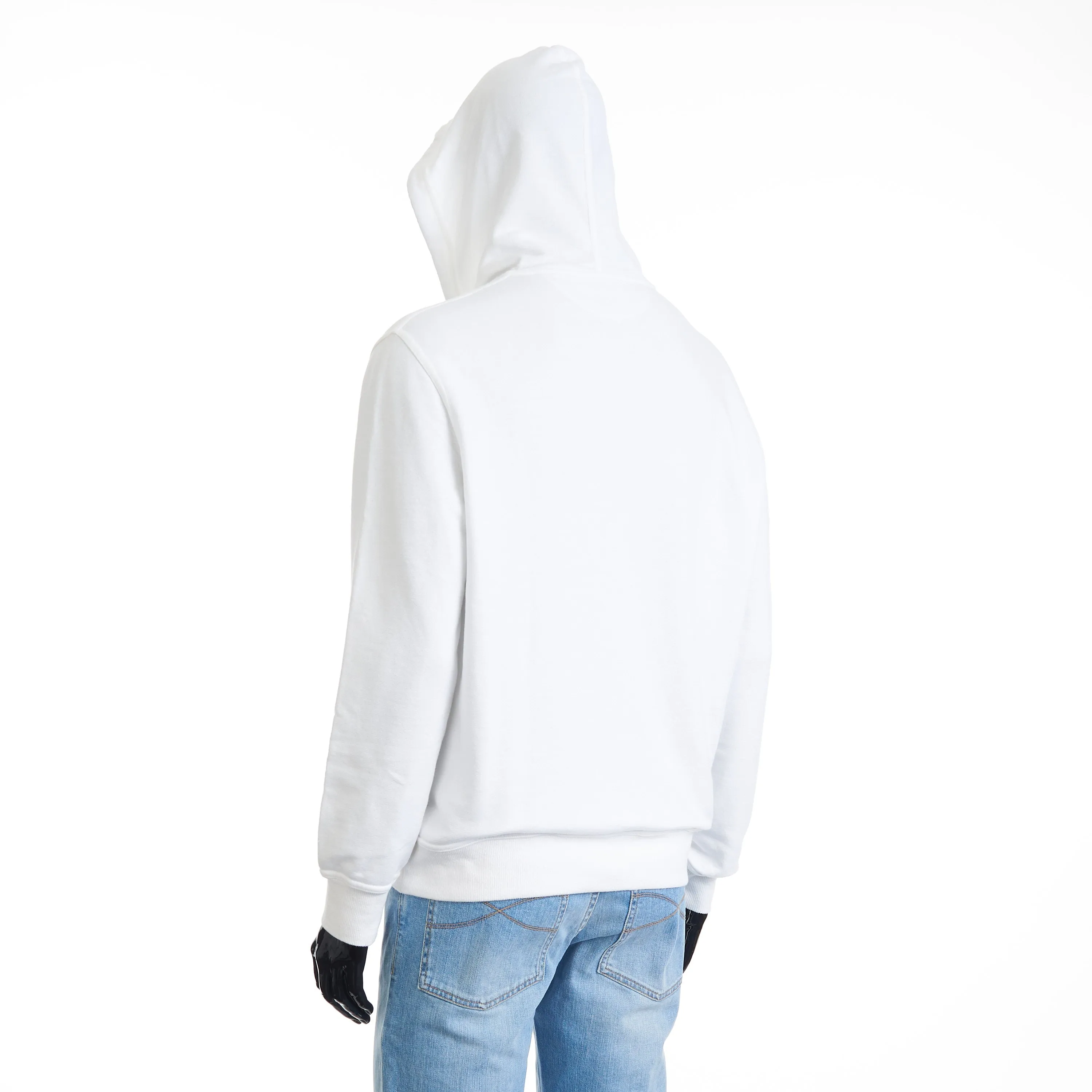 White Hooded Sweatshirt - Logo Embroidery, French Terry